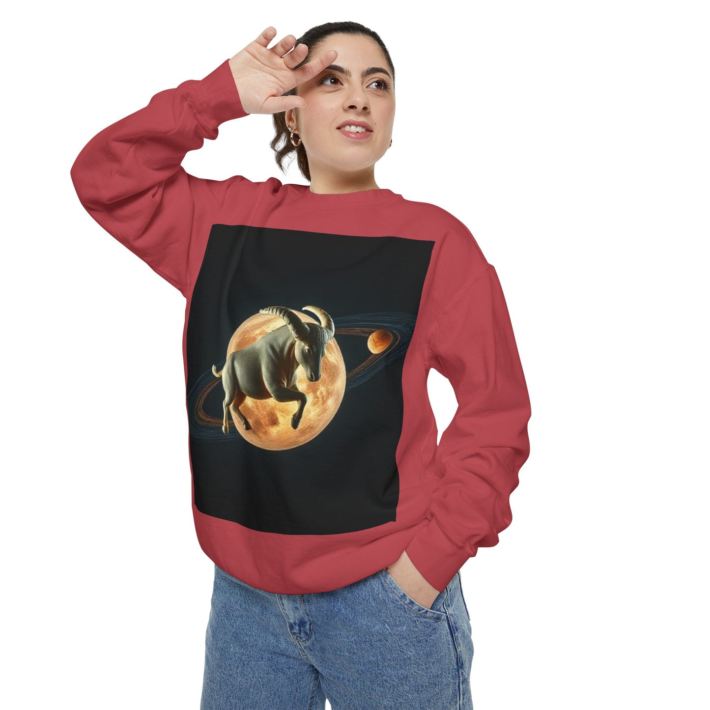 Garment-Dyed Sweatshirt, Unisex, Space Animal Design v1, Taurus