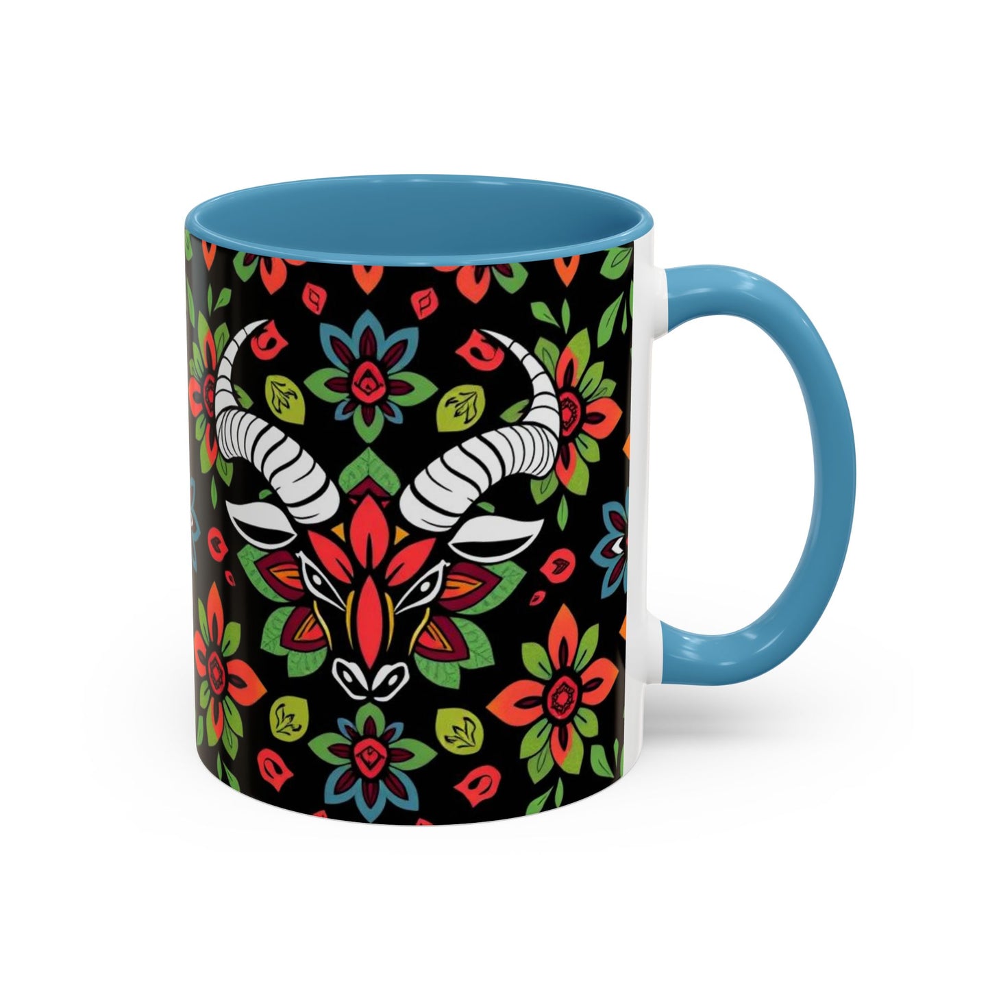 Accent Coffee Mug, Taurus, Zodiac v2. Flower Pattern, (11, 15oz)