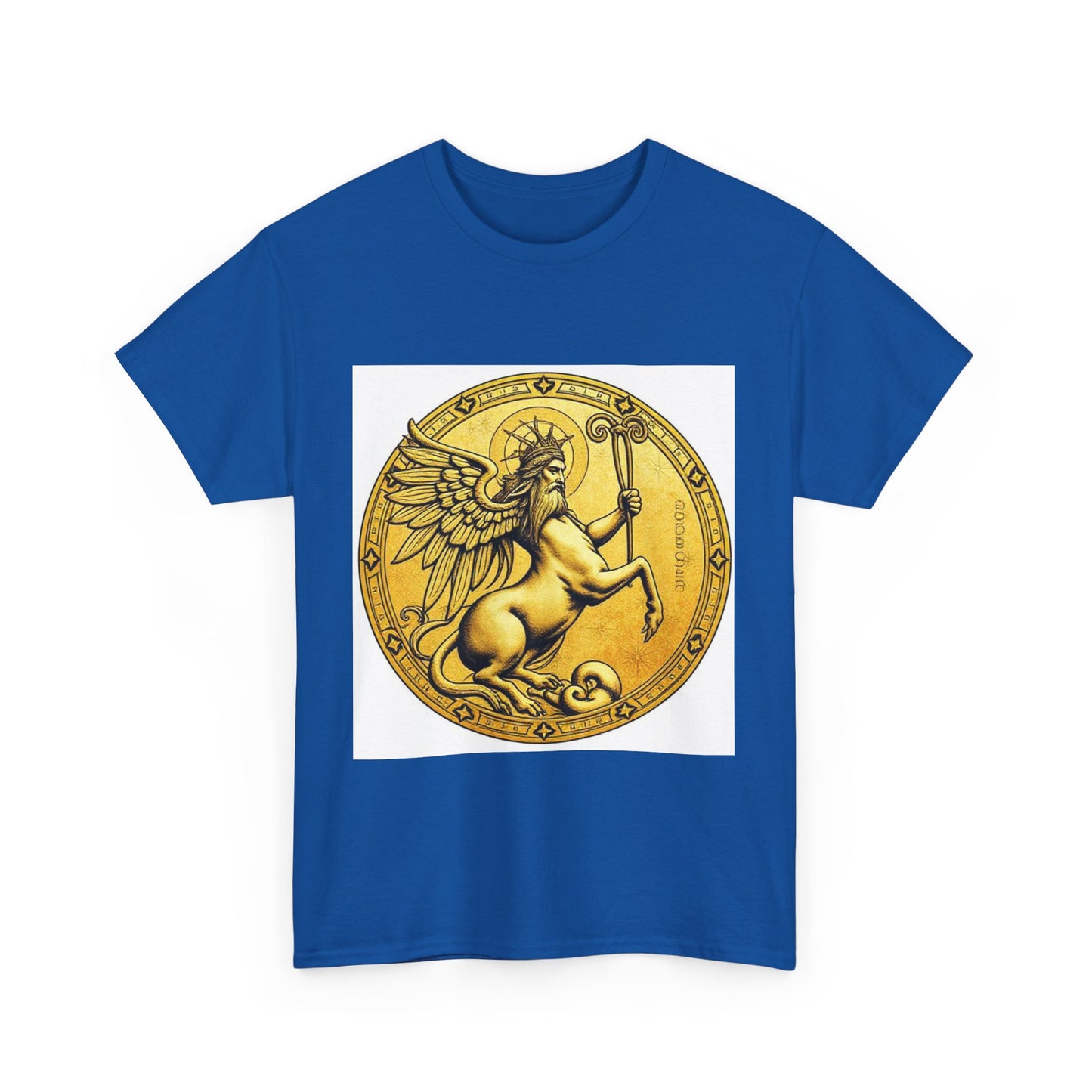 Unisex Heavy Cotton T-Shirt, Golden Angel Coin v1, Virgo Zodiac Design
