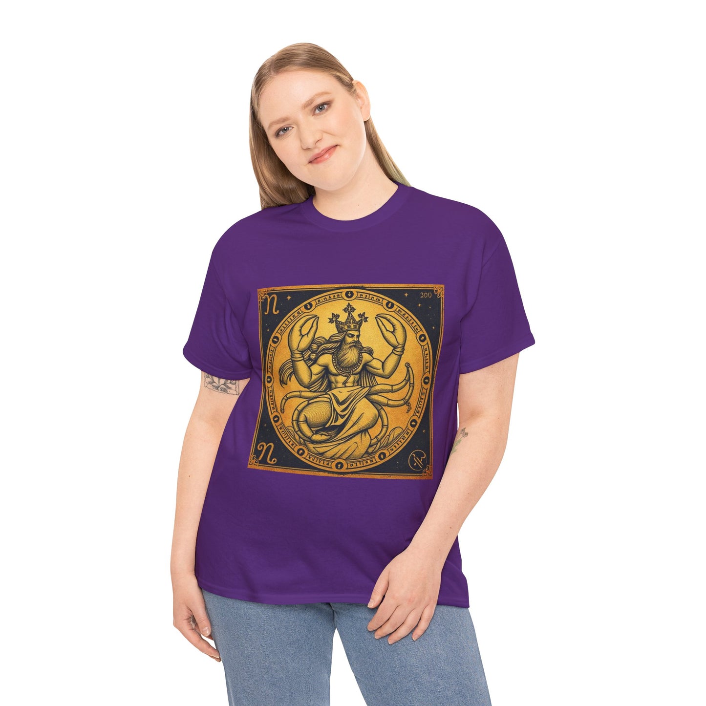 Unisex Heavy Cotton T-Shirt, Crab King v1, Cancer Zodiac Design