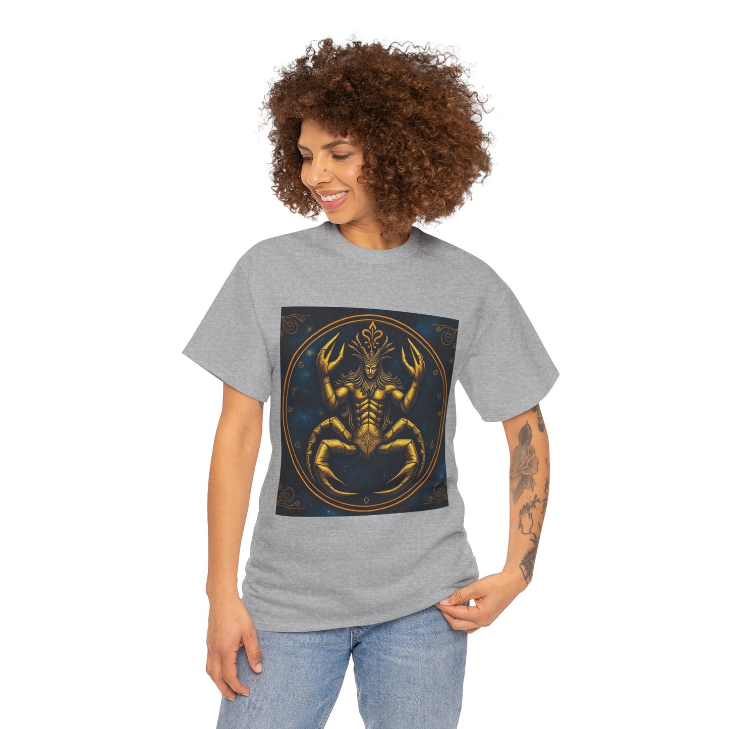 Unisex Heavy Cotton T-Shirt, Scorpion King 1v, Cancer Zodiac Design