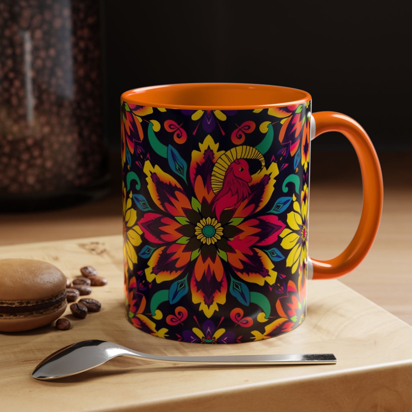 Accent Coffee Mug, Capricorn, Zodiac v4, Flower Pattern, (11, 15oz)