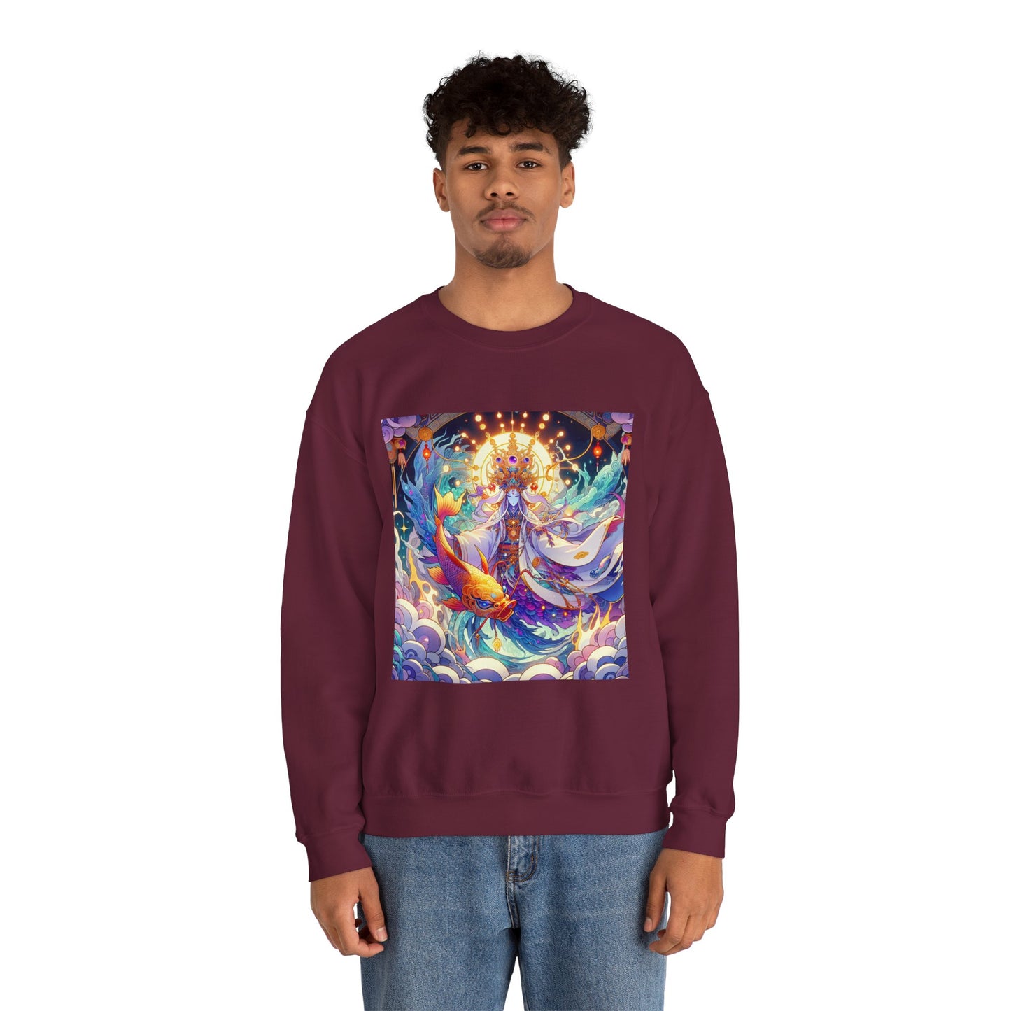 Unisex Heavy Blend™ Crewneck Sweatshirt, Anime Pisces King, Zodiac Design