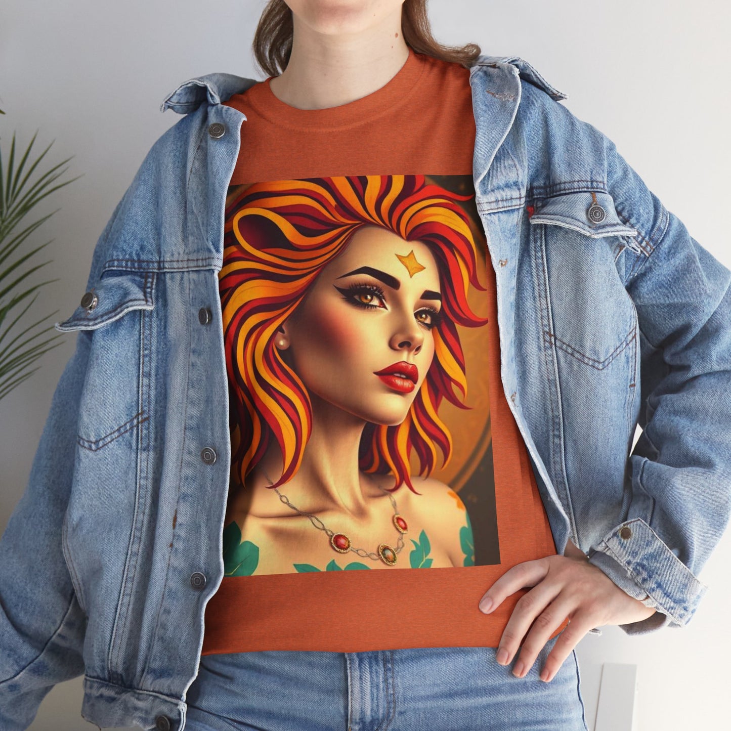 Unisex Heavy Cotton T-Shirt, Leo, Zodiac v3, Sexy Art