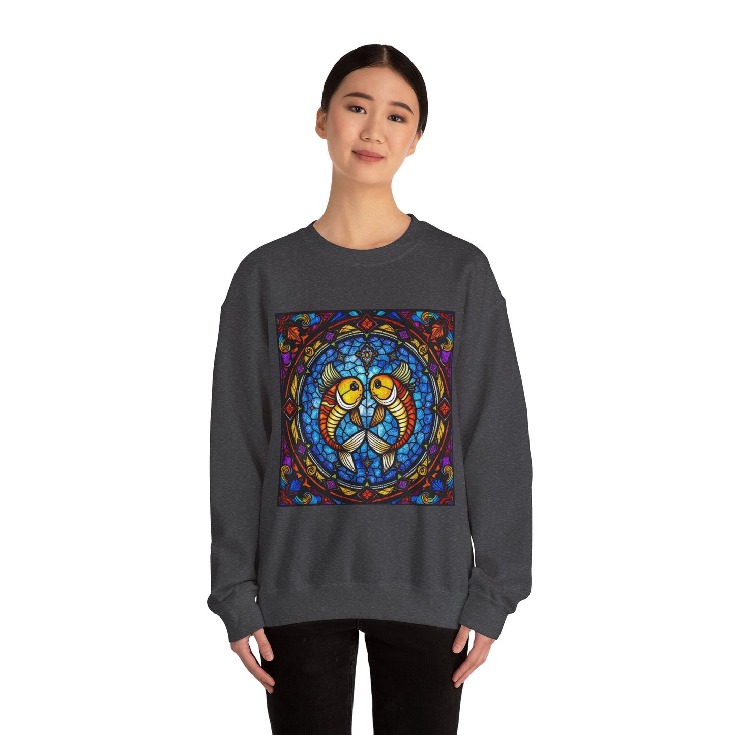 Unisex Heavy Blend™ Crewneck Sweatshirt, Glass 1, Pisces Zodiac Design