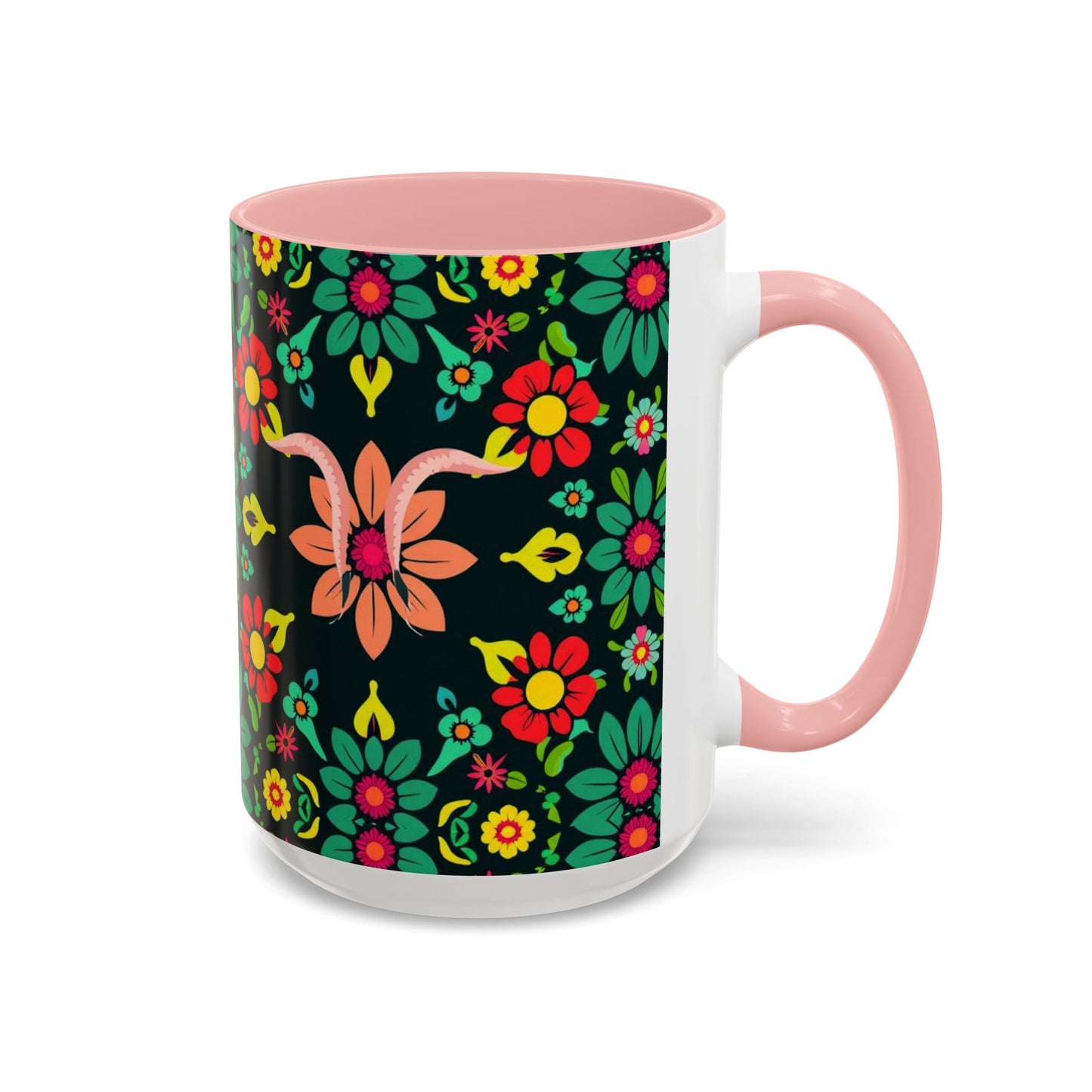 Accent Coffee Mug, Aquarius, Zodiac v4, Flower Pattern, (11, 15oz)