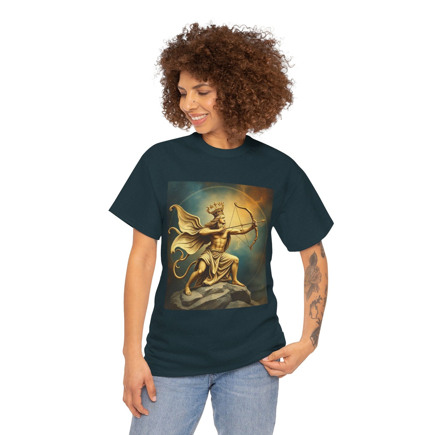 Unisex Heavy Cotton T-Shirt, Sagittarius King, Bow & Arrow v1, Zodiac Design
