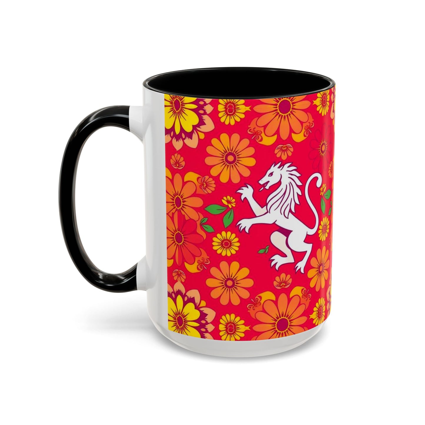 Accent Coffee Mug, Leo, Zodiac v4, Flower Pattern, (11, 15oz)