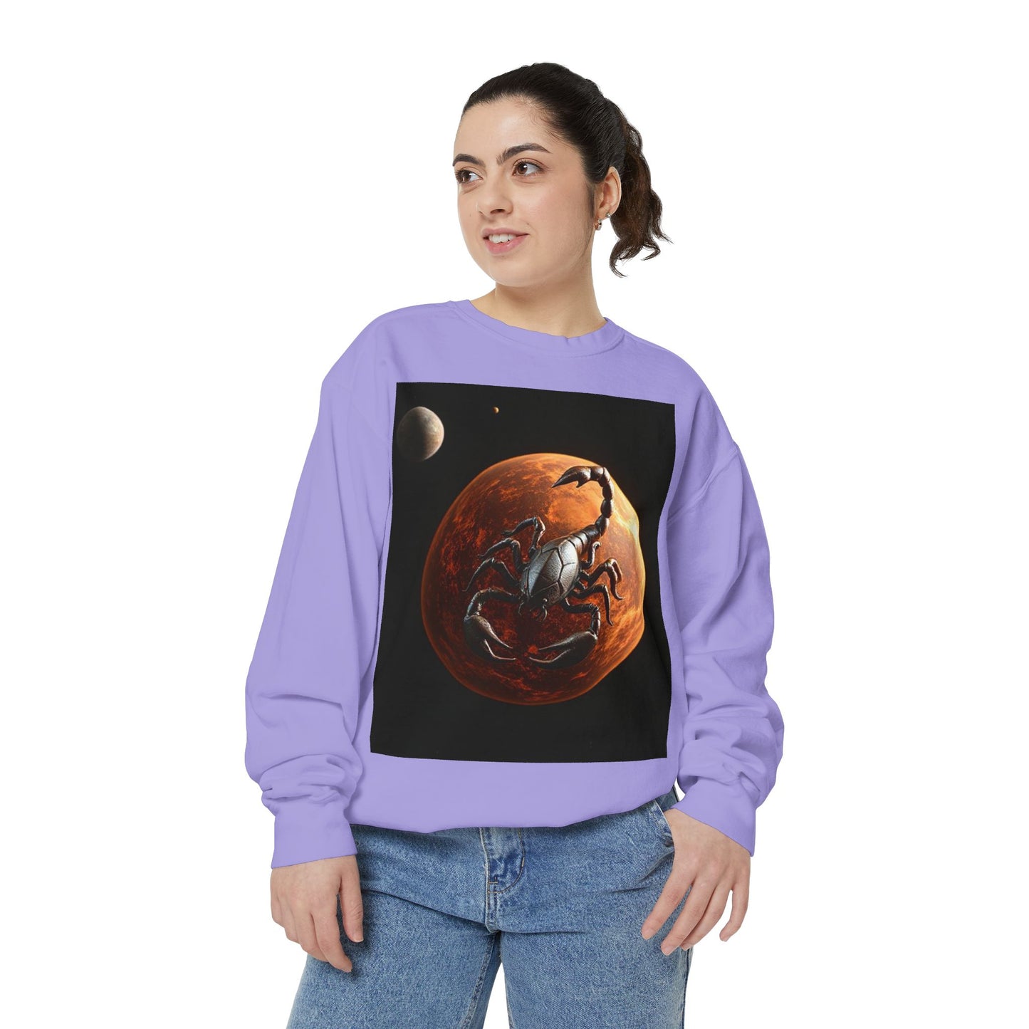 Garment-Dyed Sweatshirt, Unisex, Space Animal Design, Scorpio