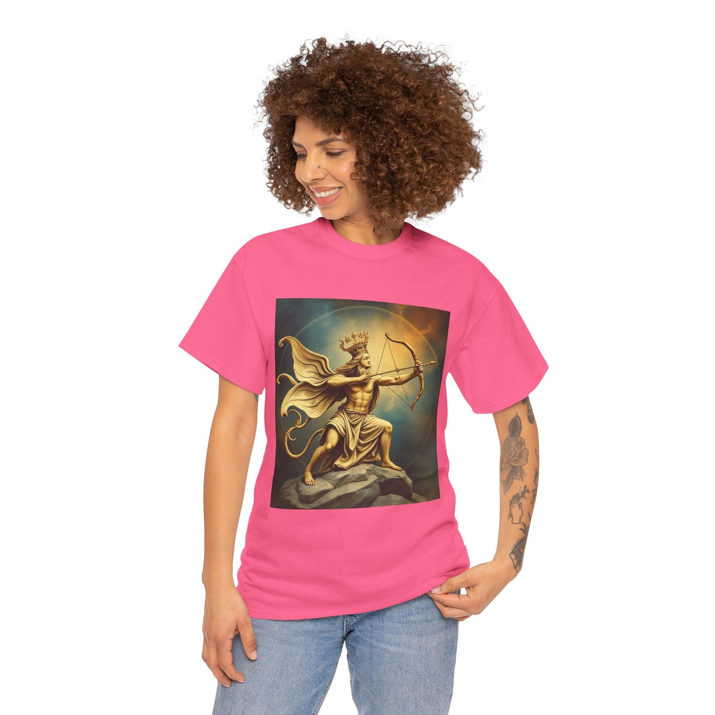 Unisex Heavy Cotton T-Shirt, Sagittarius King, Bow & Arrow v1, Zodiac Design