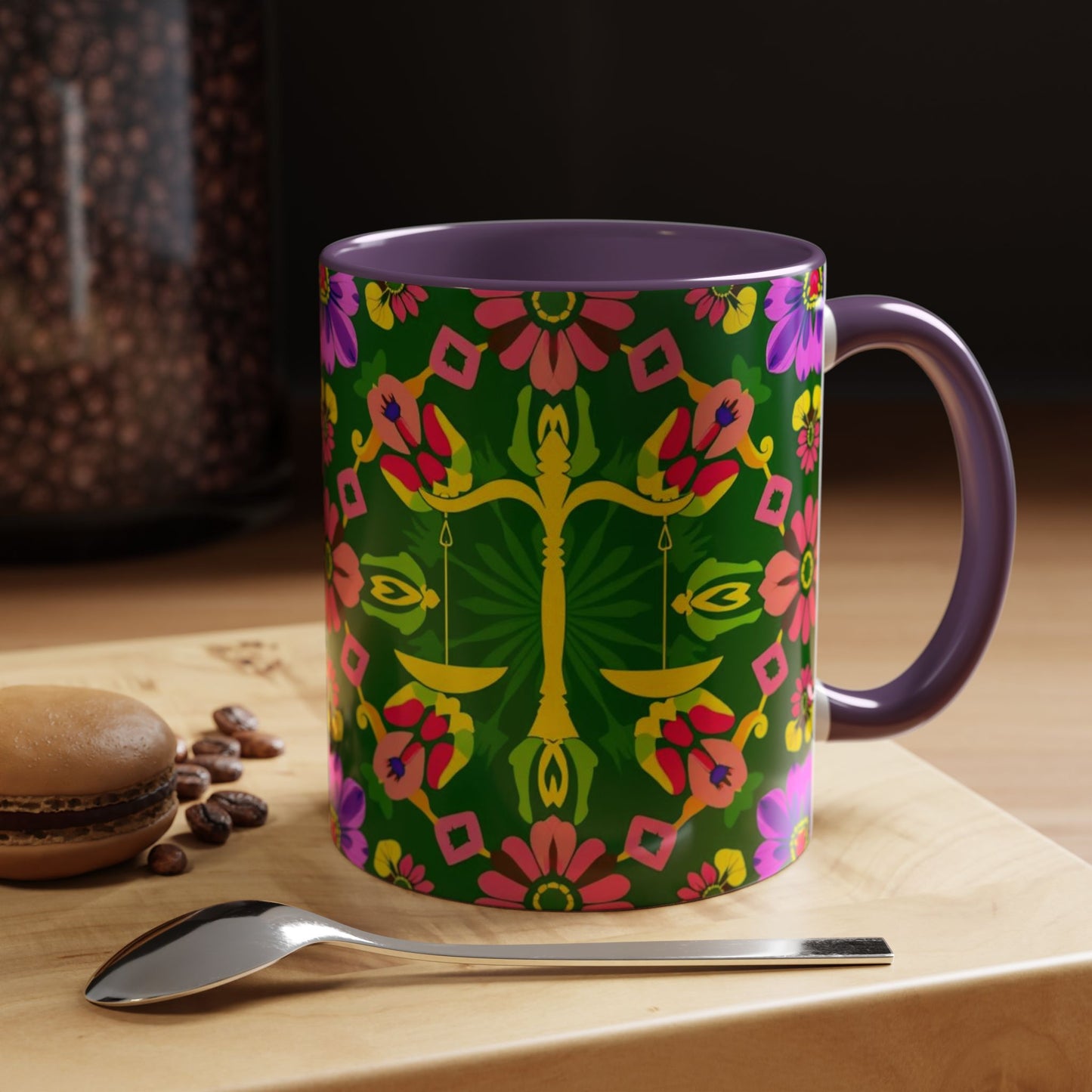 Accent Coffee Mug, Libra, Zodiac, Flower Pattern, (11, 15oz)
