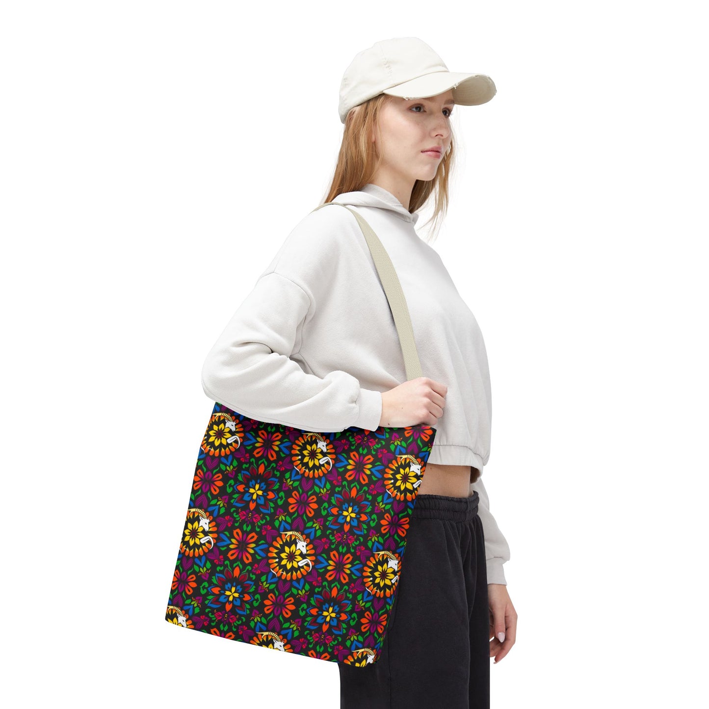 Tote Bag, (AOP), Capricorn, Zodiac v3, Flower Pattern