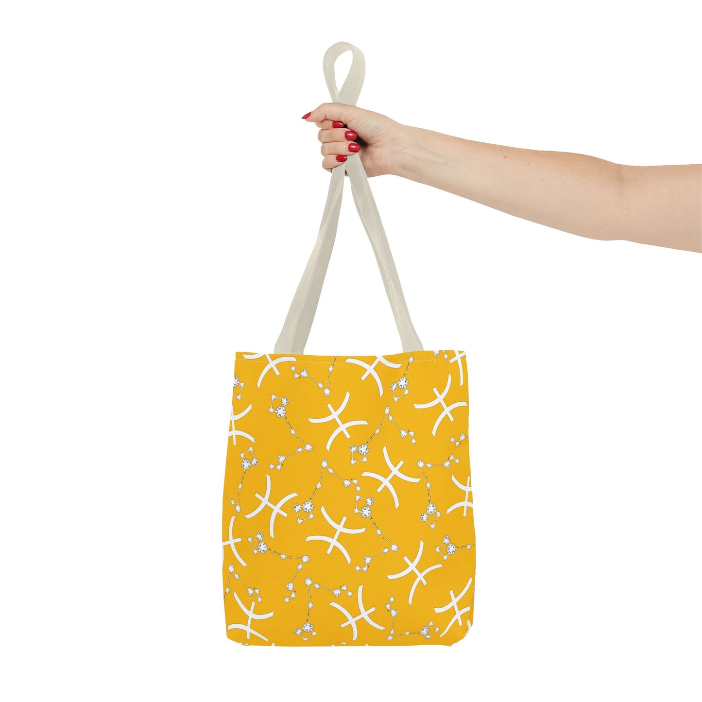 Tote Bag, Pisces Zodiac Sign, AOP, (Yellow, White)