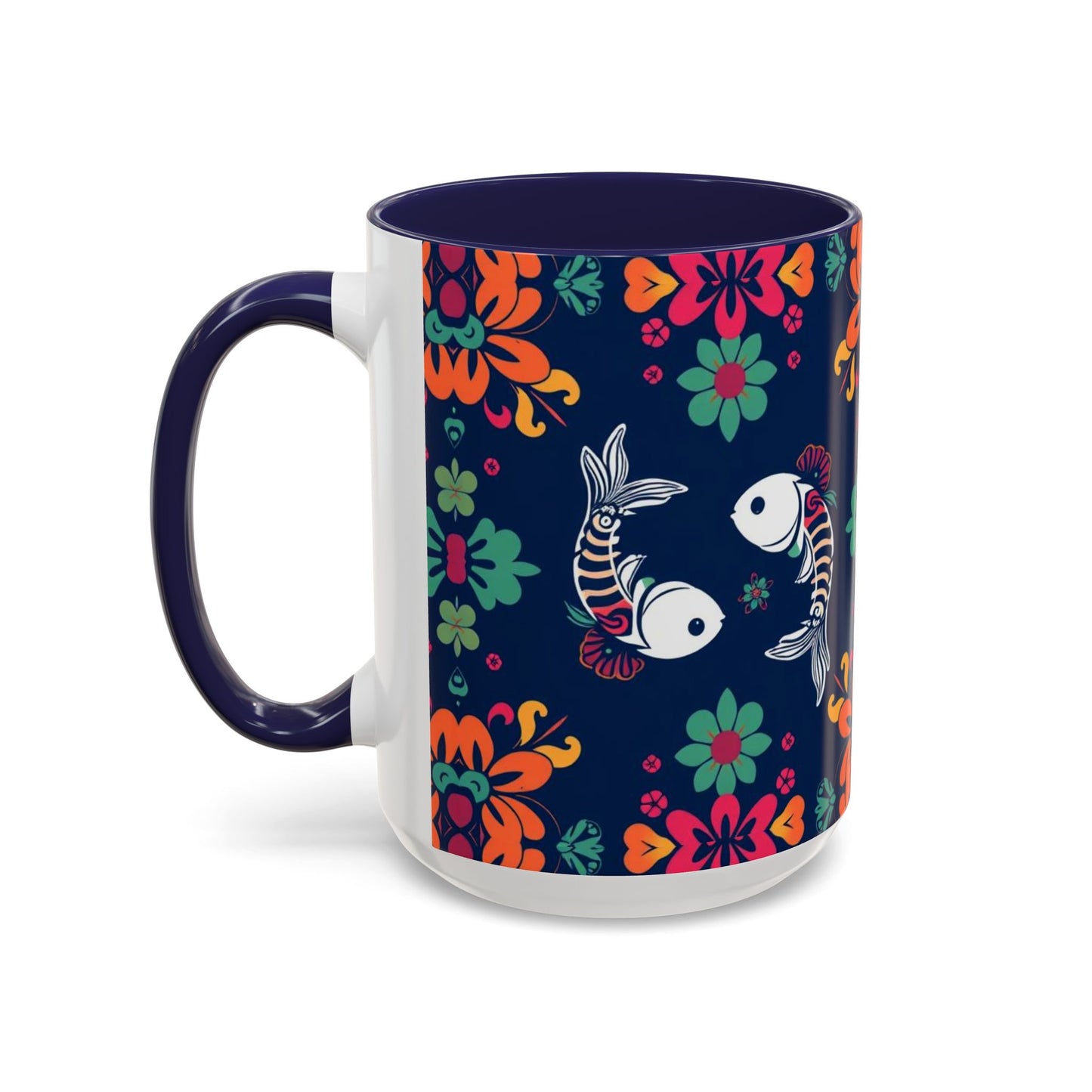 Accent Coffee Mug, Pisces, Zodiac. Flower Pattern, (11, 15oz)