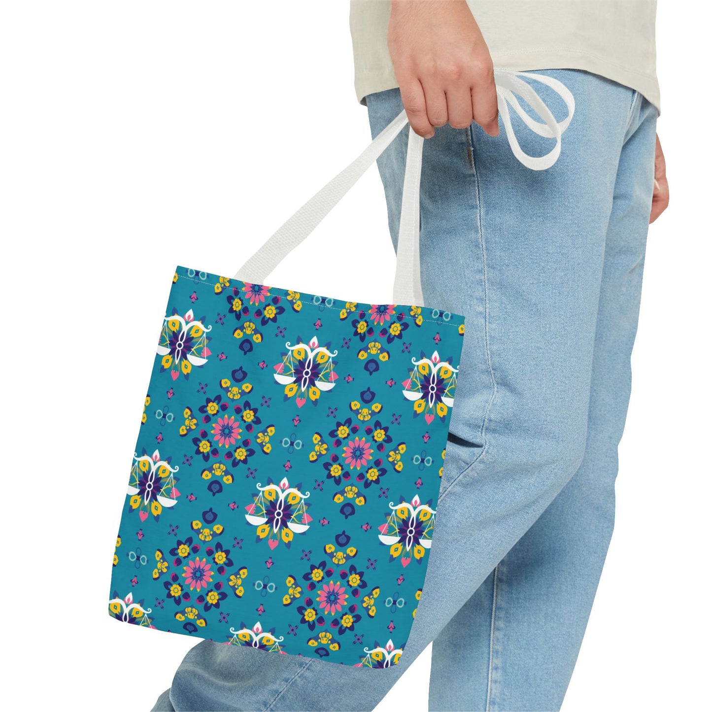 Tote Bag (AOP), Libra, Zodiac v1, Flower Pattern