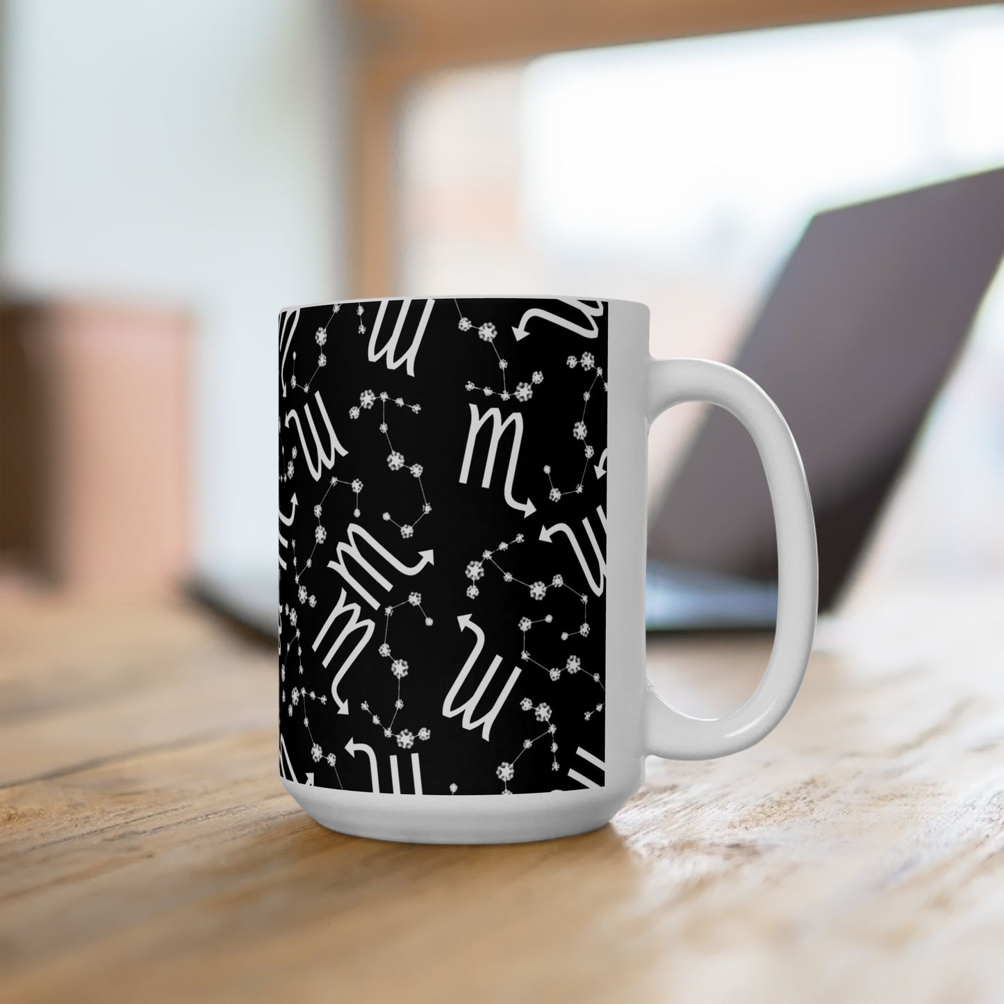Ceramic Mug, (11oz, 15oz), Ceramic Coffee Mug, Black AOP, Scorpio Zodiac Design