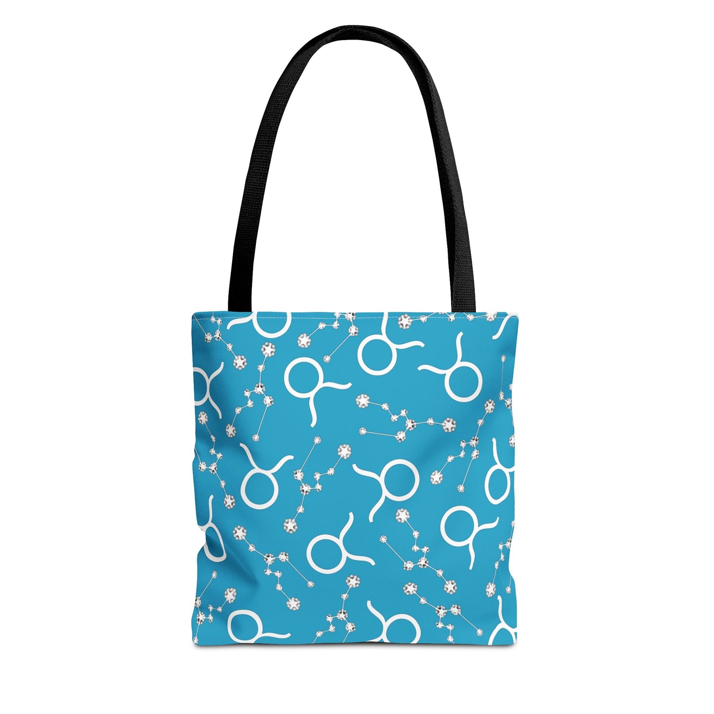 Tote Bag, Taurus Zodiac Sign, AOP, (Turquoise, White)