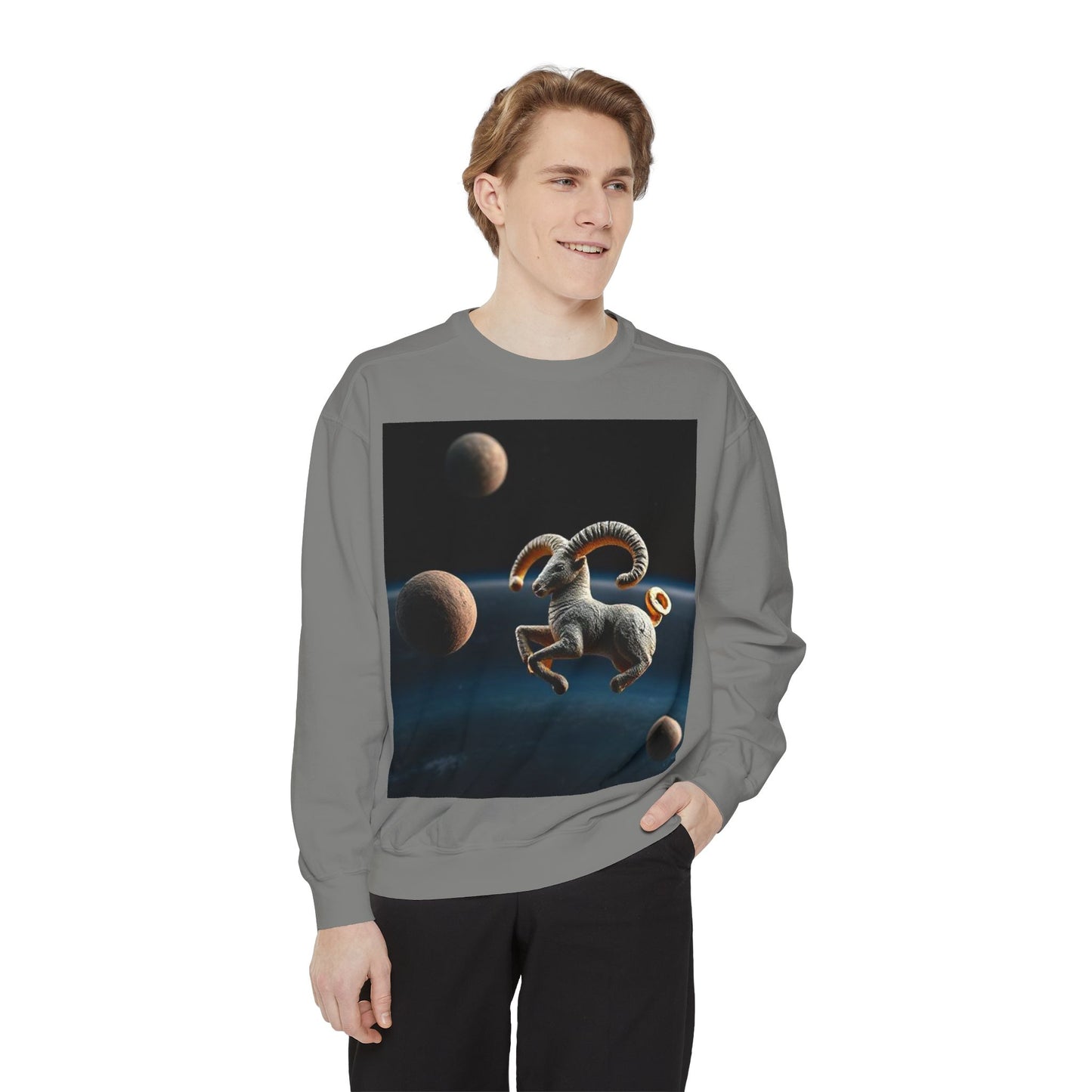 Garment-Dyed Sweatshirt, Unisex, Space Animal Design v1, Aries