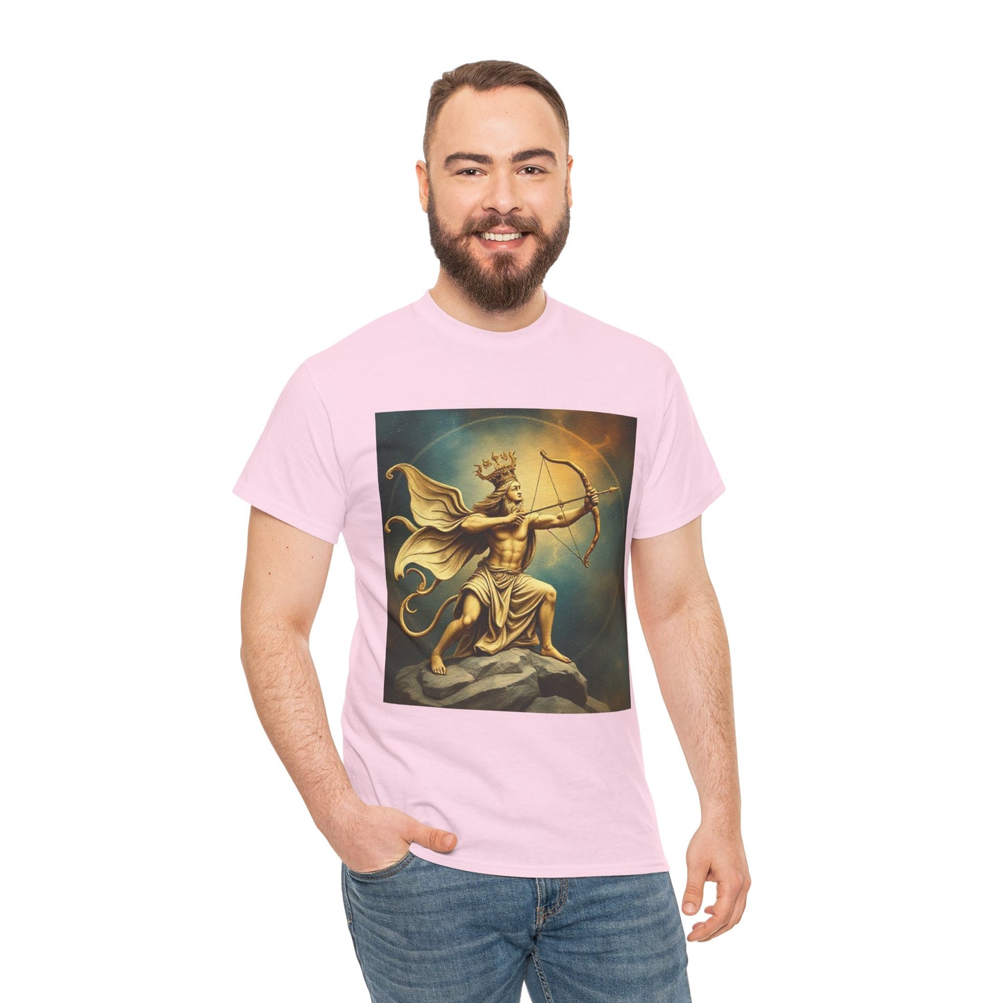 Unisex Heavy Cotton T-Shirt, Sagittarius King, Bow & Arrow, Zodiac Design