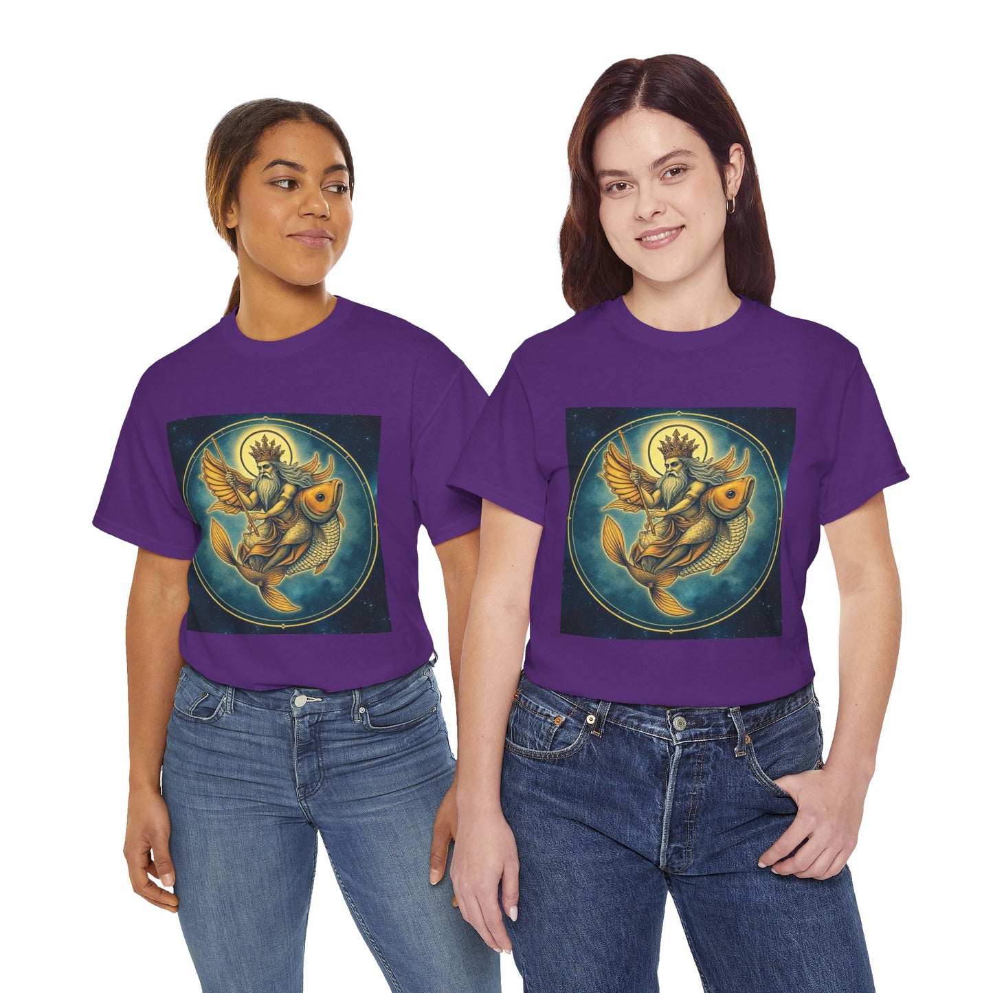 Unisex Heavy Cotton T-Shirt, Pisces King v1, Zodiac Design