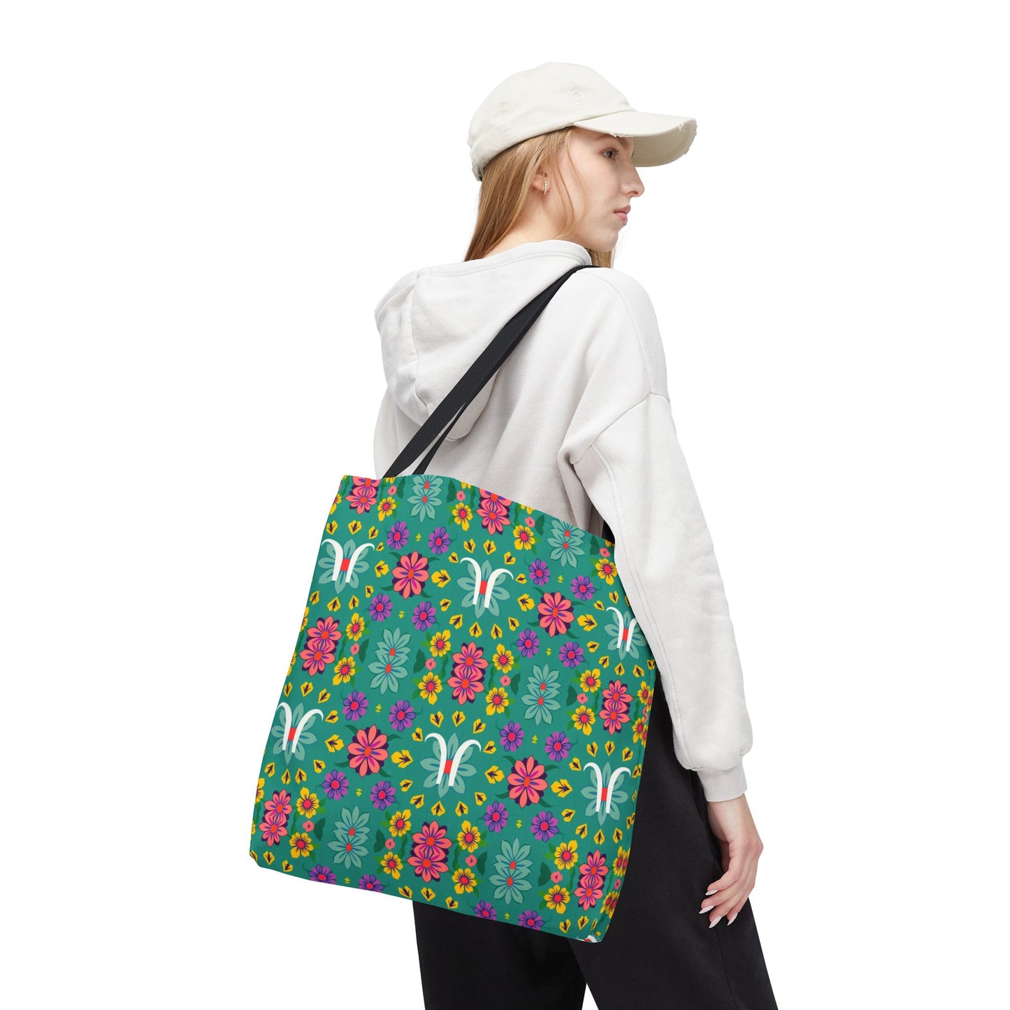 Tote Bag, (AOP), Aquarius, Zodiac v2, Flower Pattern