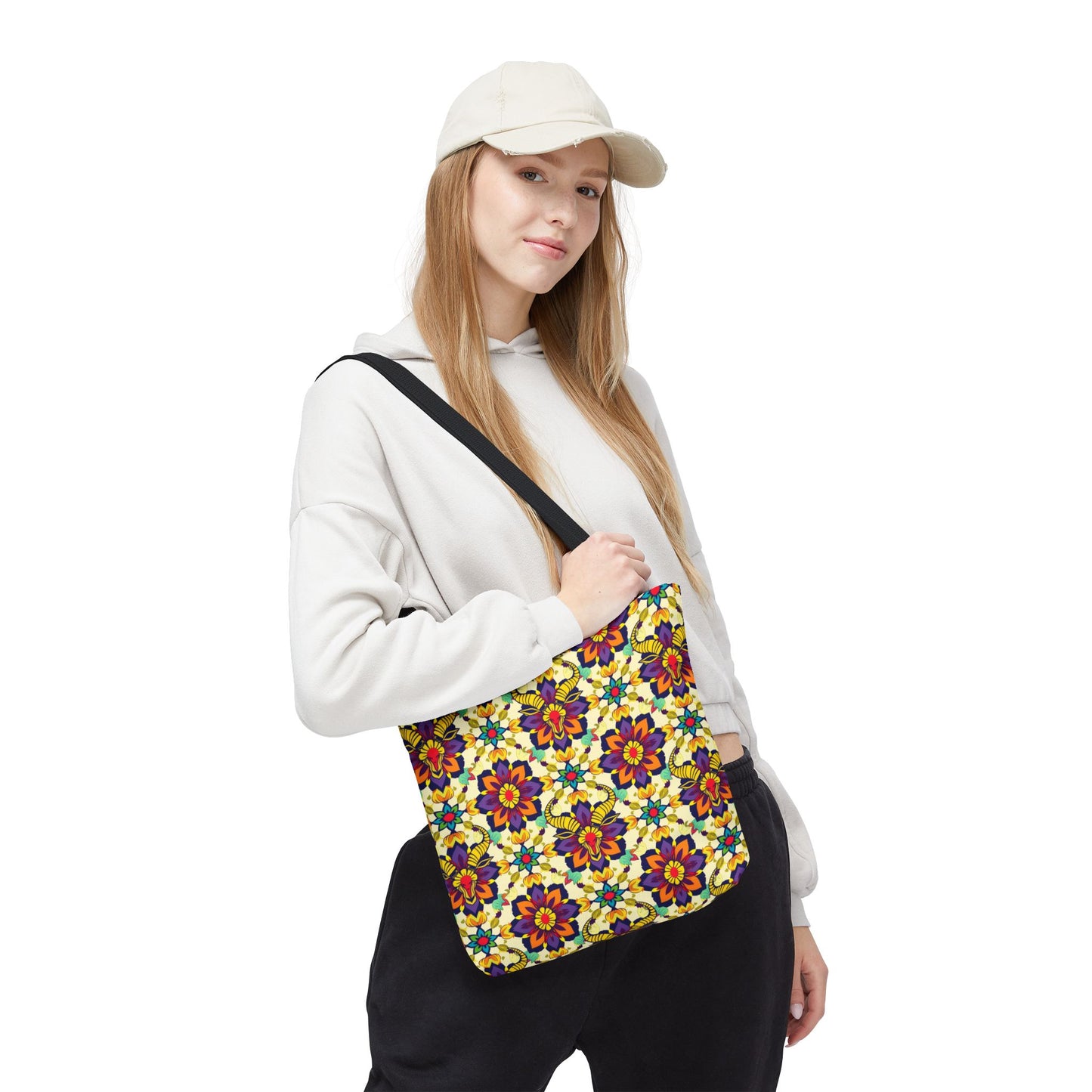 Tote Bag, (AOP), Taurus, Zodiac v5, Flower Pattern