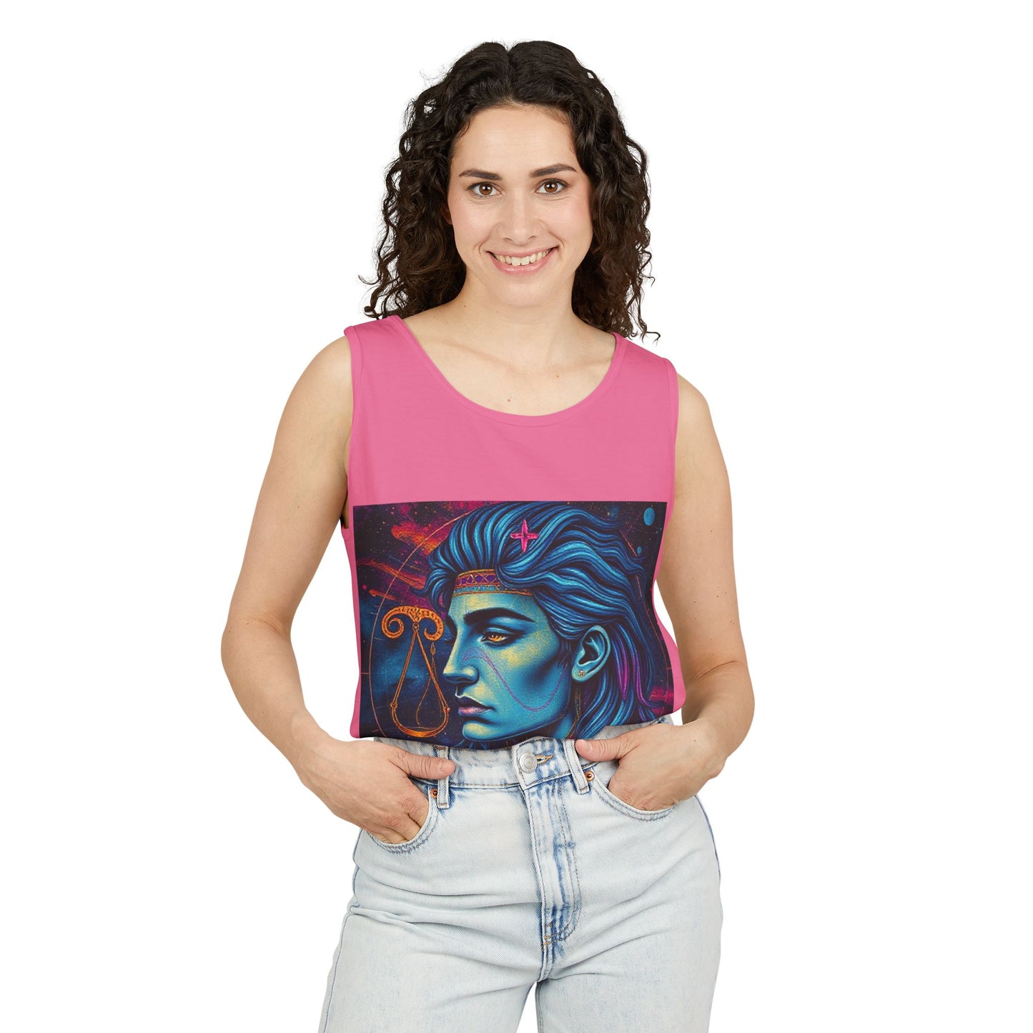 Unisex Garment-Dyed, Tank Top, Libra Design, Pop Art v1, 100% US cotton
