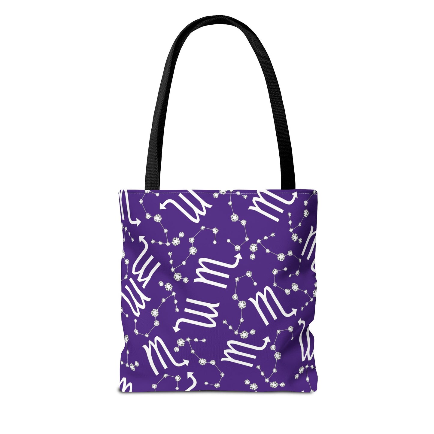 Tote Bag, Scorpio Zodiac Sign, AOP, (Purple, White)