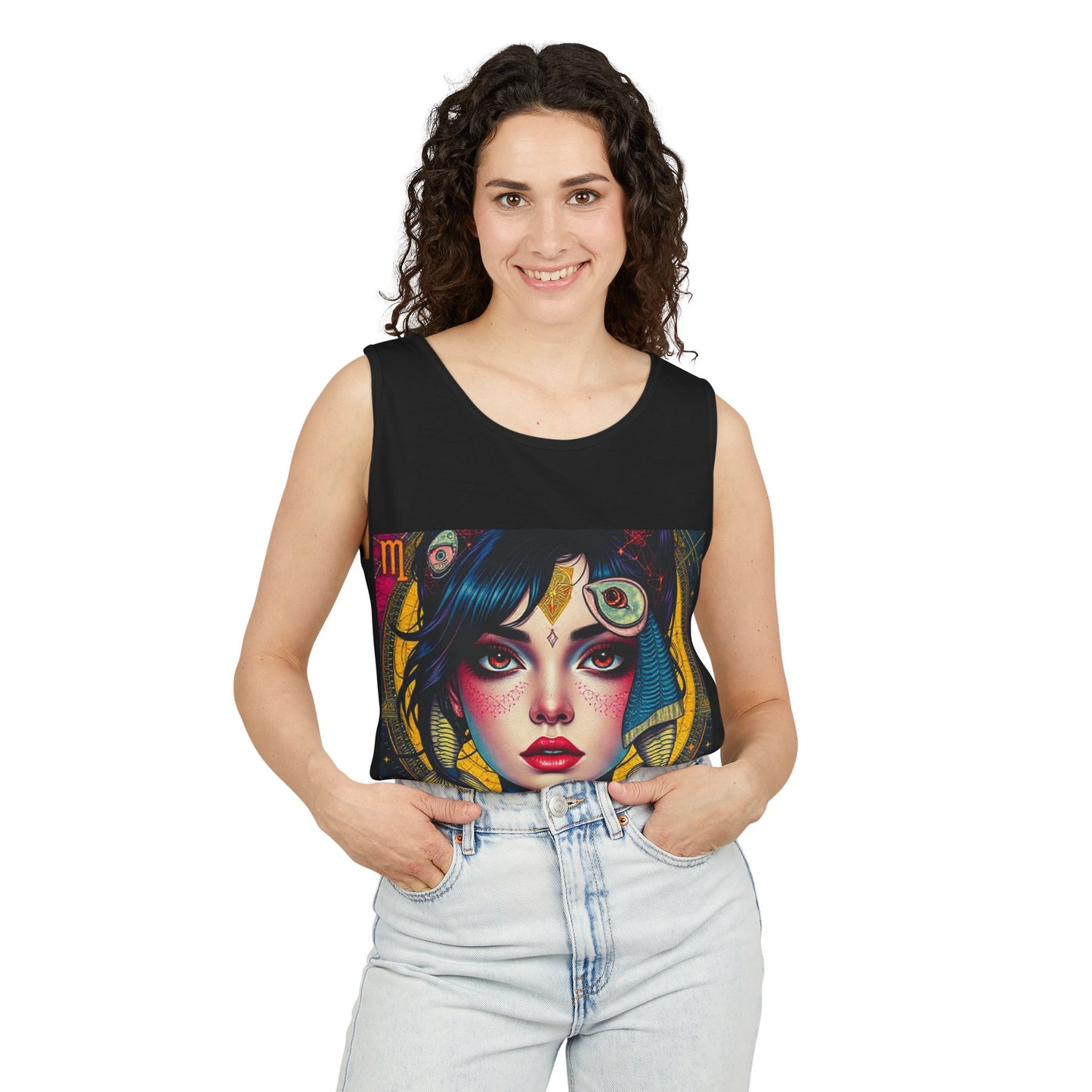 Unisex Garment-Dyed, Tank Top, Pisces Design, Pop Art, 100% US cotton