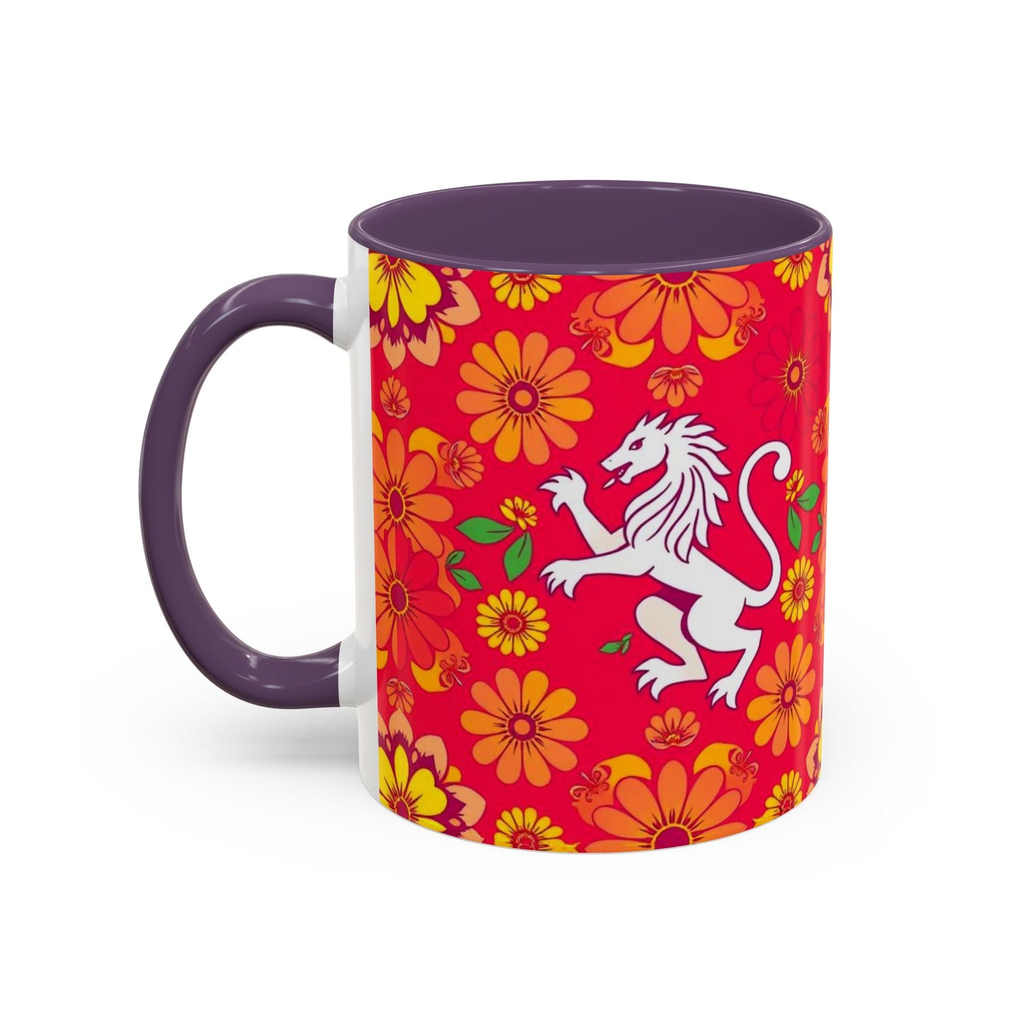 Accent Coffee Mug, Leo, Zodiac v4, Flower Pattern, (11, 15oz)