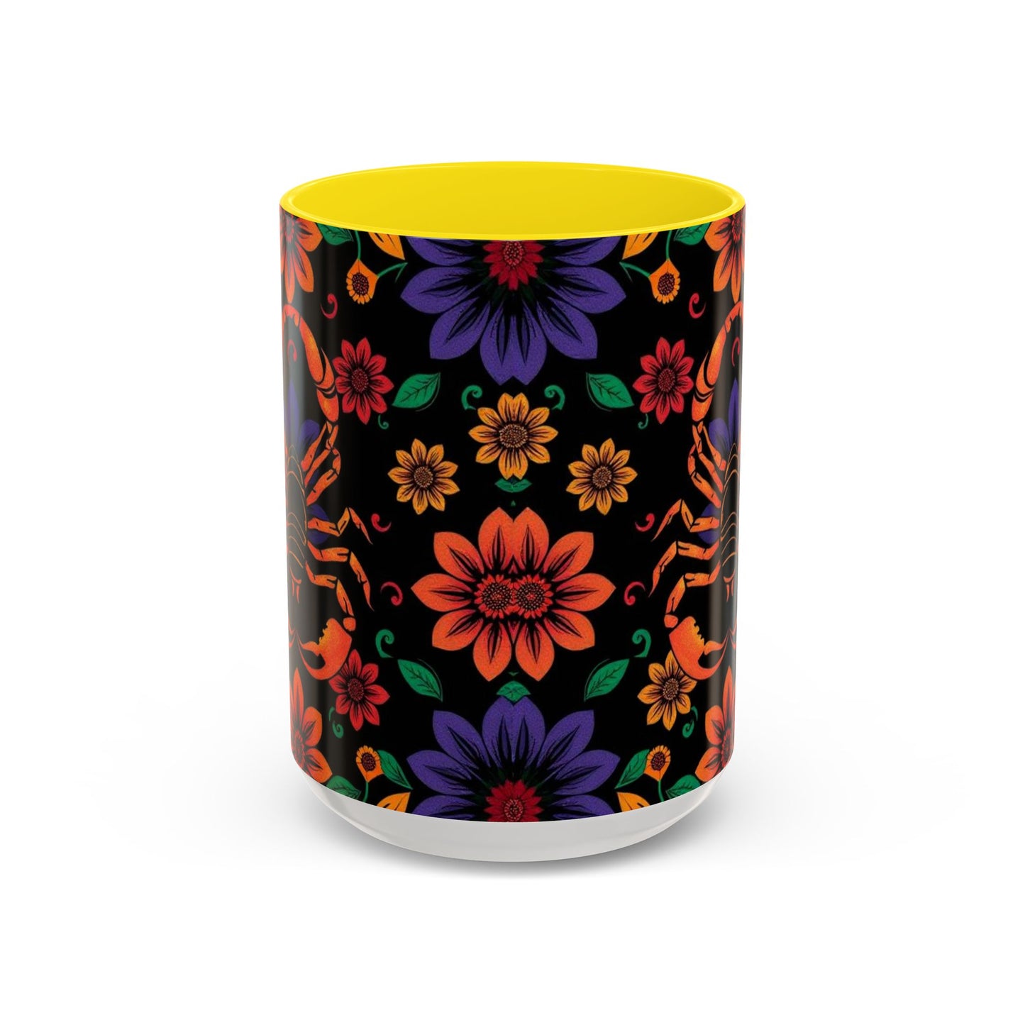 Accent Coffee Mug, Scorpio, Zodiac. Flower Pattern, (11, 15oz)