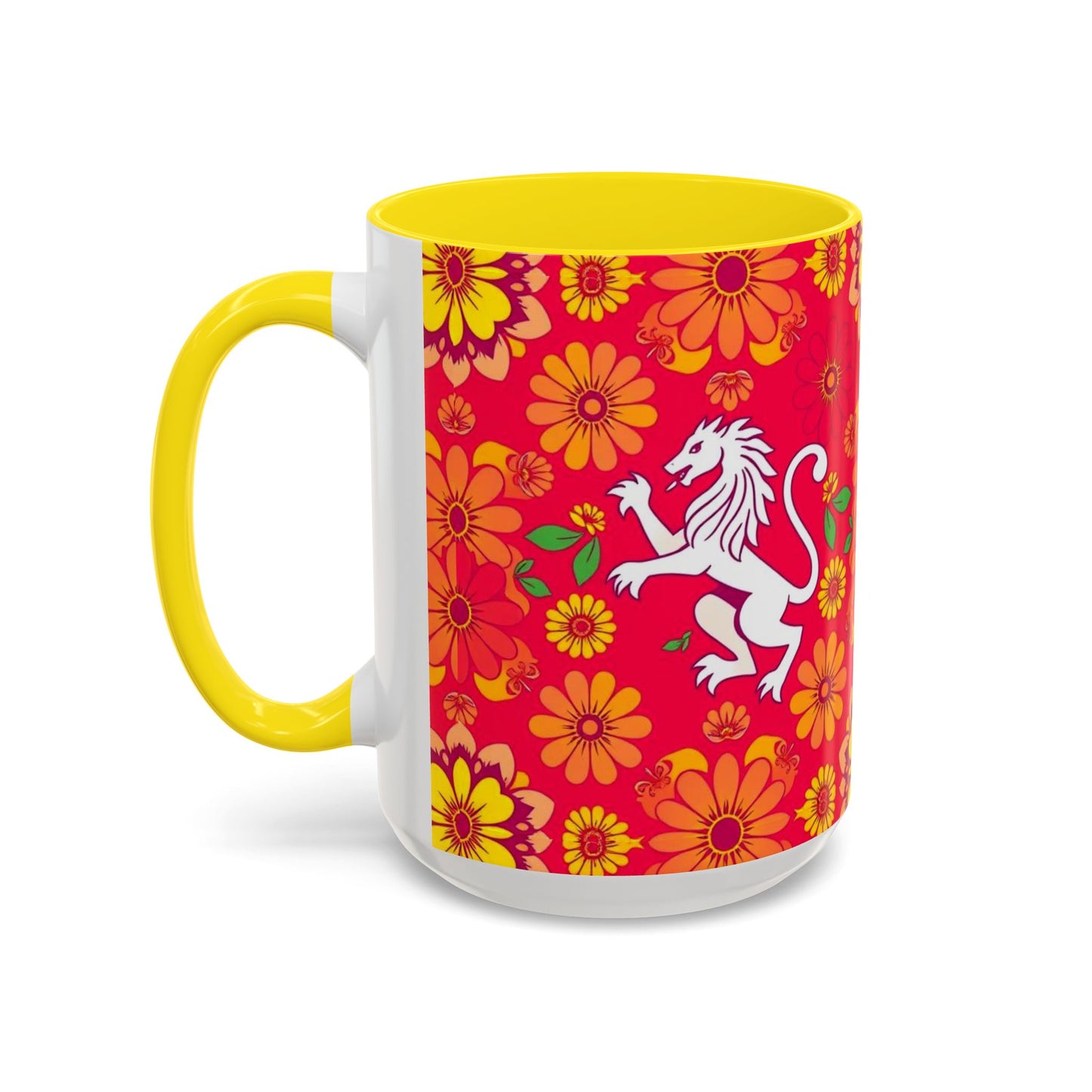 Accent Coffee Mug, Leo, Zodiac v4, Flower Pattern, (11, 15oz)