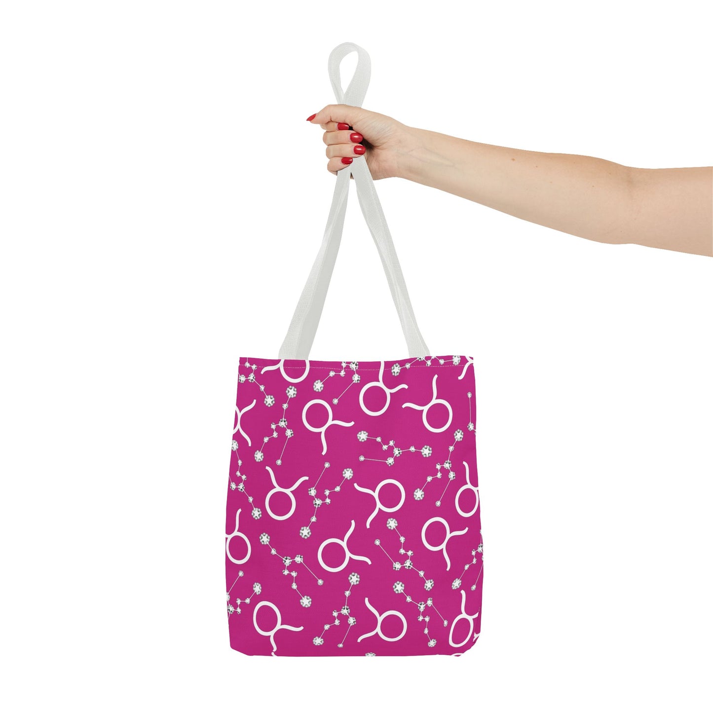 Tote Bag, Taurus Zodiac Sign, AOP, (Pink, White)