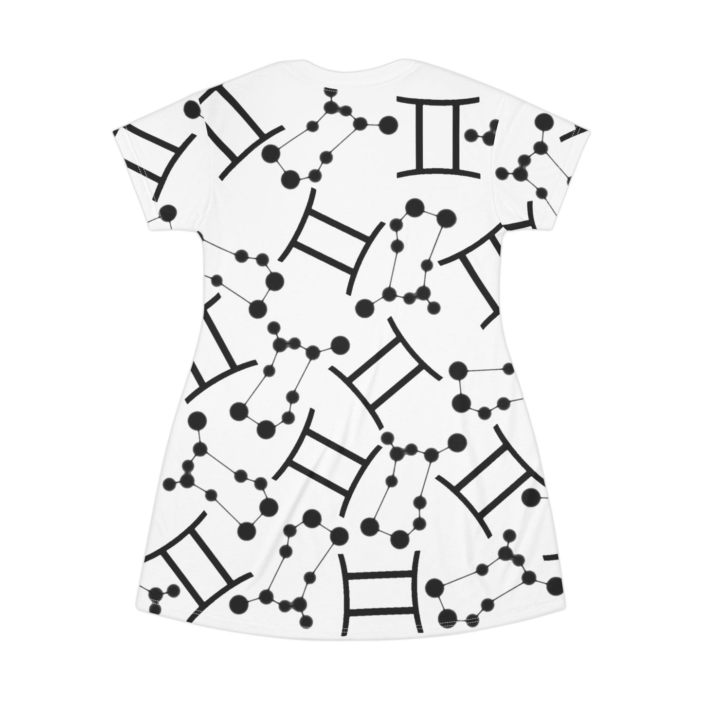 T-Shirt Dress (AOP), 100% Polyester, White thread color, Gemini Zodiac design
