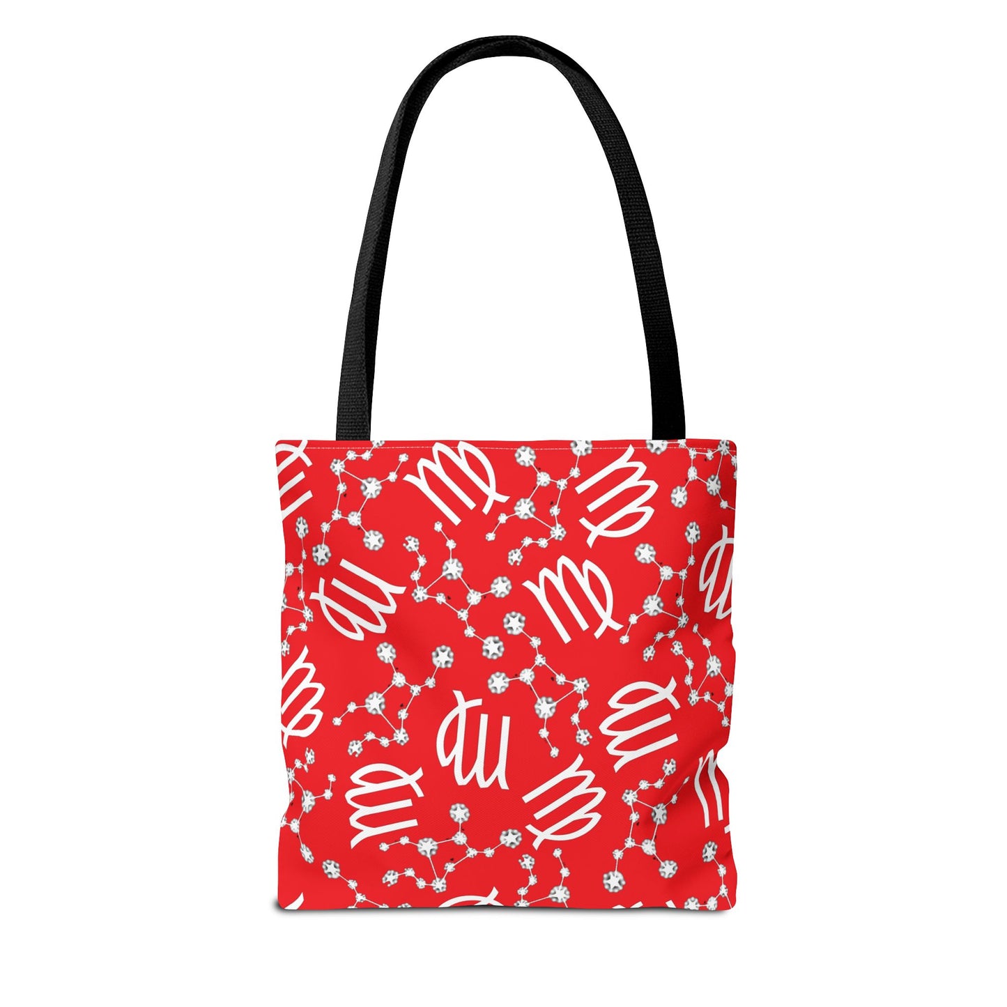 Tote Bag, Virgo Zodiac Sign, AOP, (Red, White)