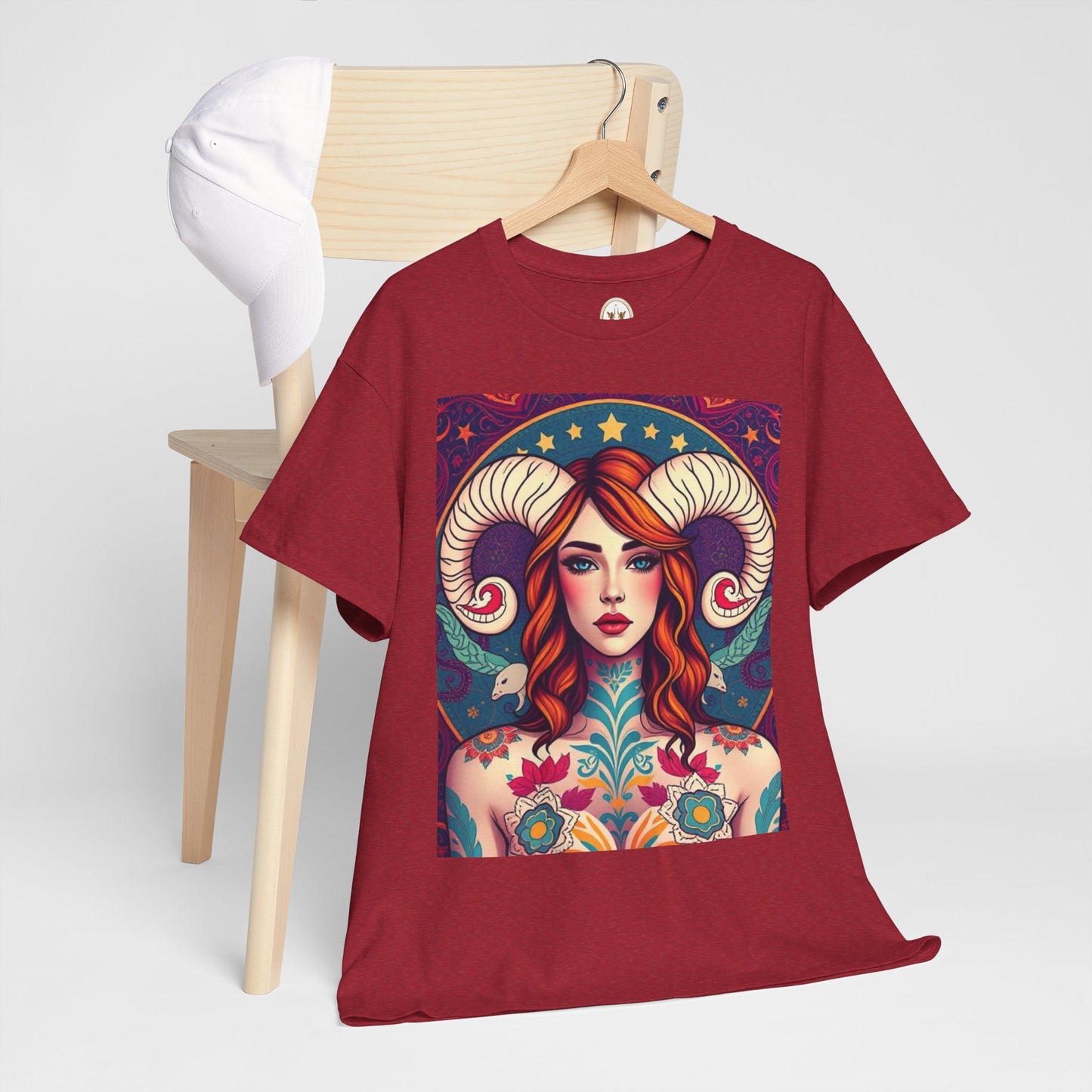 Unisex Heavy Cotton T-Shirt, Aries, Zodiac v1, Sexy Art