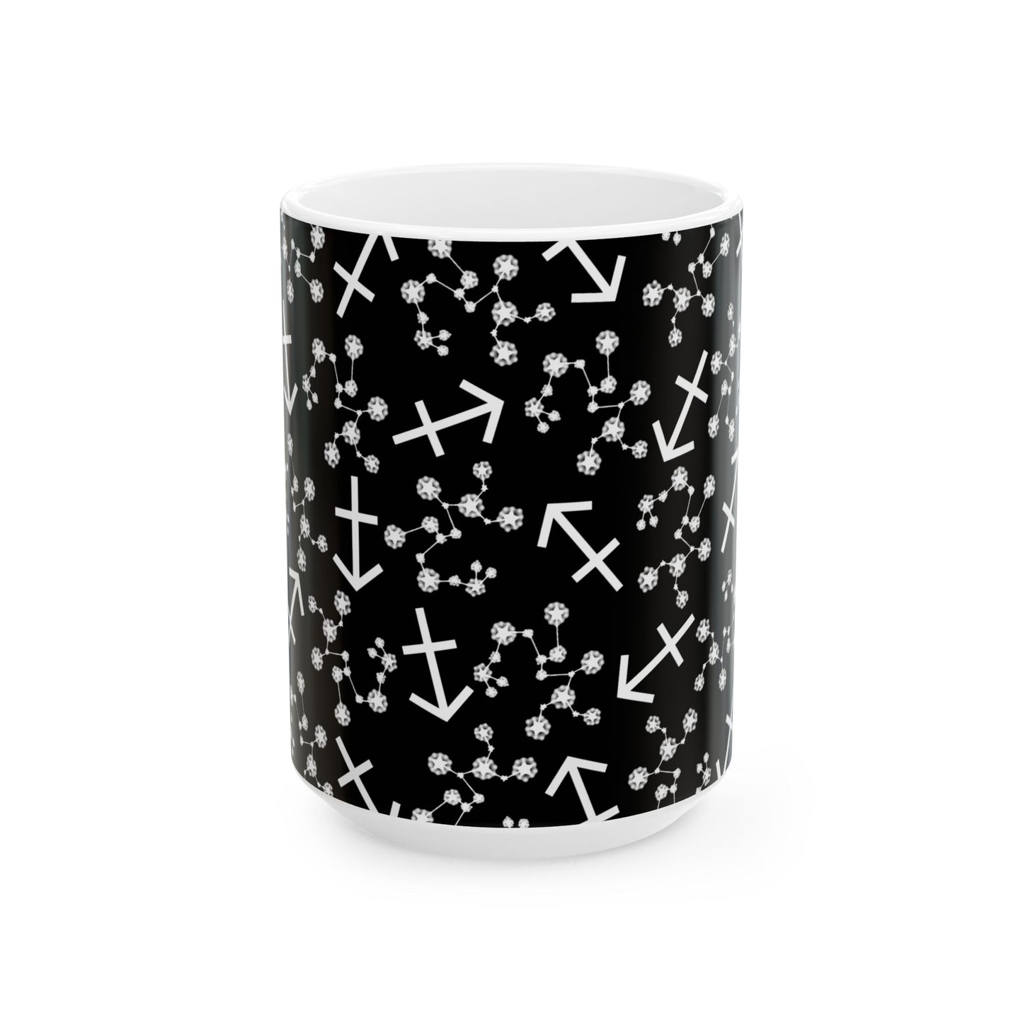Ceramic Mug, (11oz, 15oz), Ceramic Coffee Mug, Black AOP, Sagittarius Zodiac Design