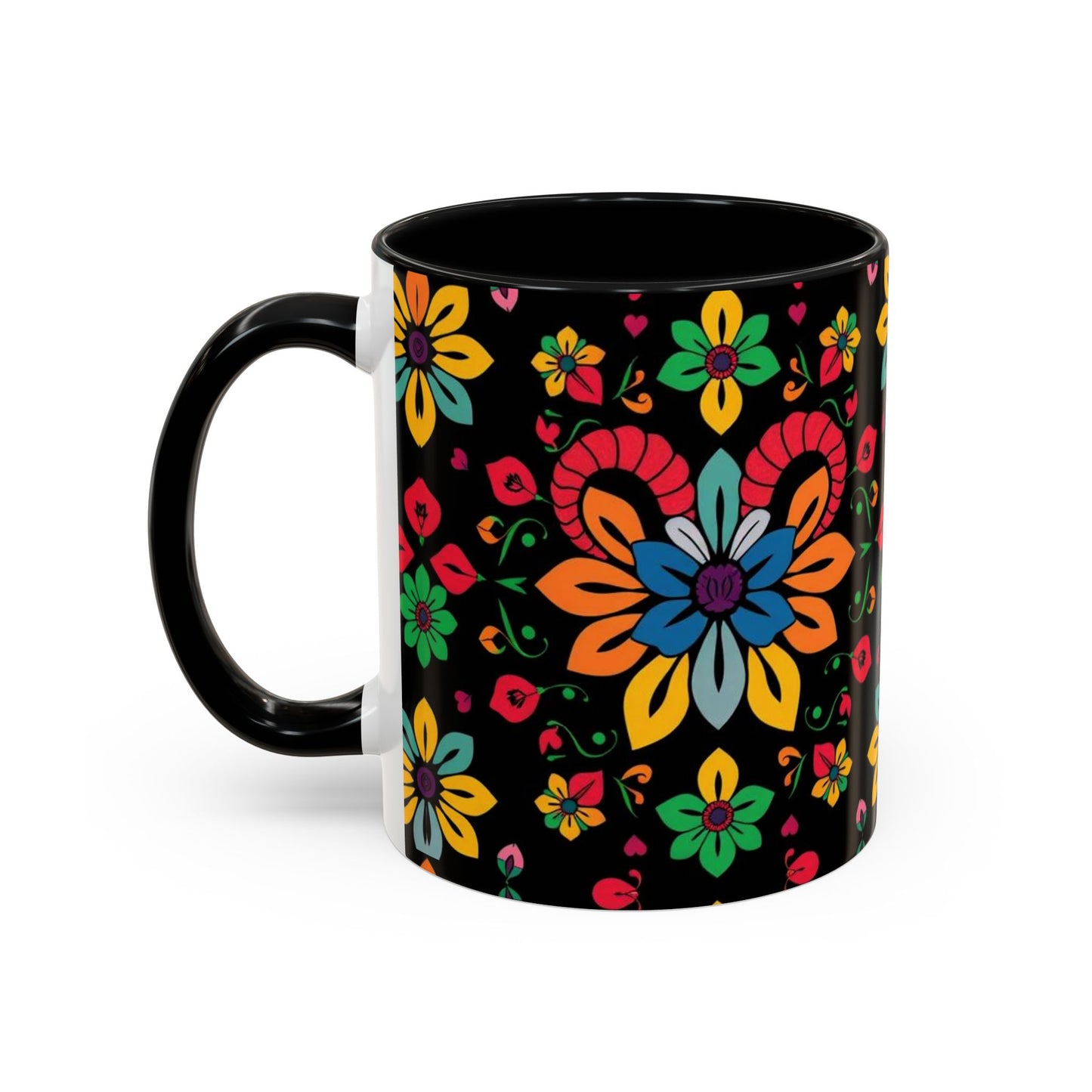Accent Coffee Mug, Aries, Zodiac v3, Flower Pattern, (11, 15oz)