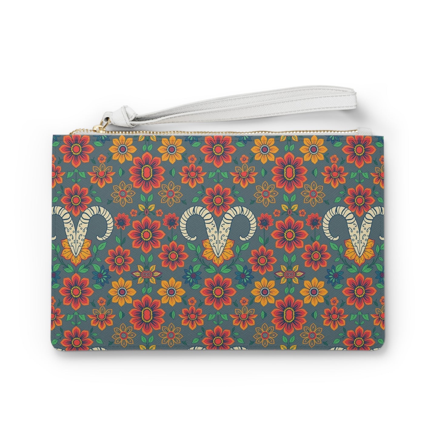 Clutch Bag, Aries, Zodiac v1, Flower Pattern