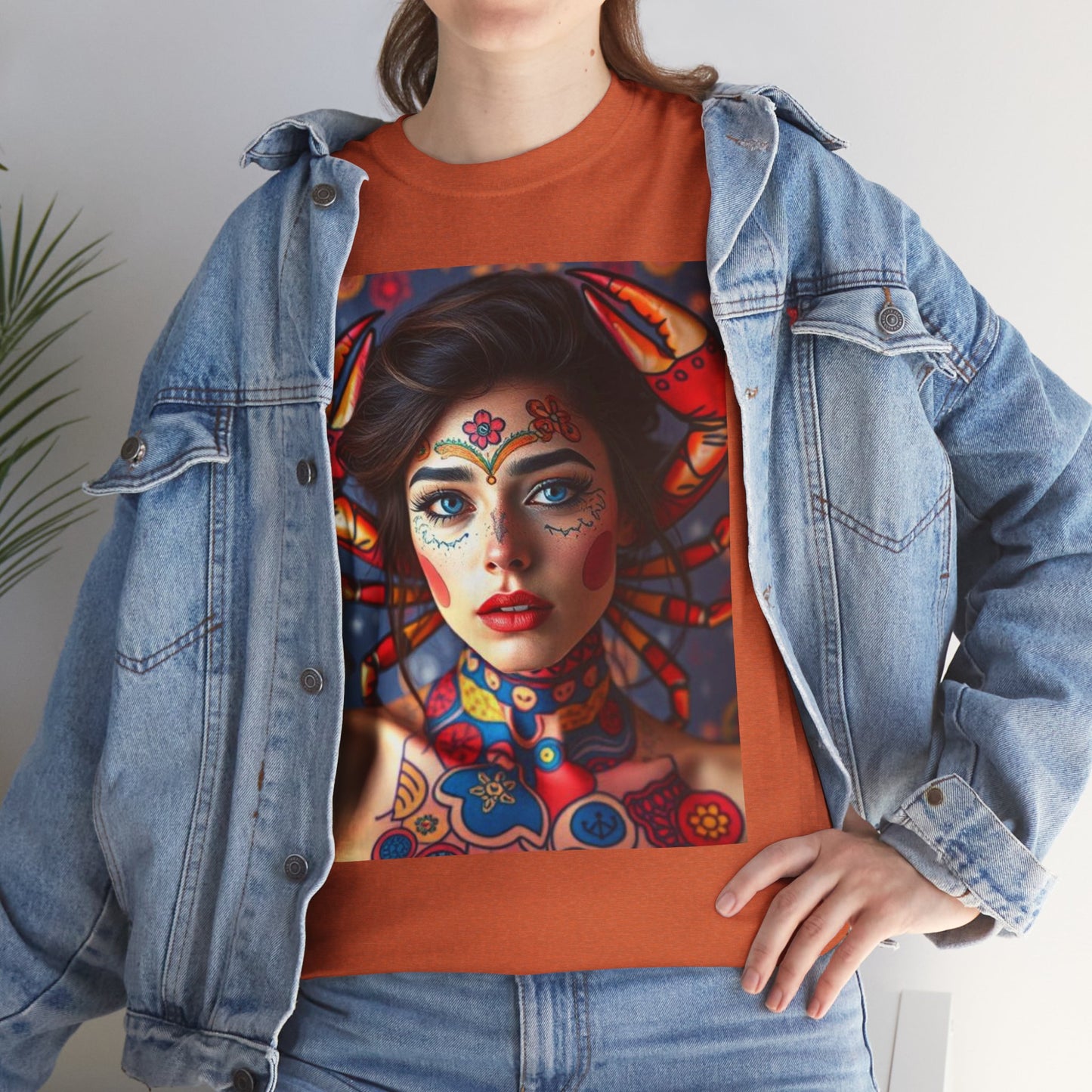 Unisex Heavy Cotton T-Shirt, Cancer, Zodiac v1, Sexy Art