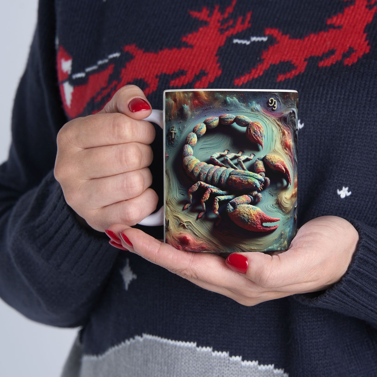 Ceramic Mug, (11oz, 15oz), Ceramic Coffee Mug, Trippy Scorpion, Scorpio Zodiac Design