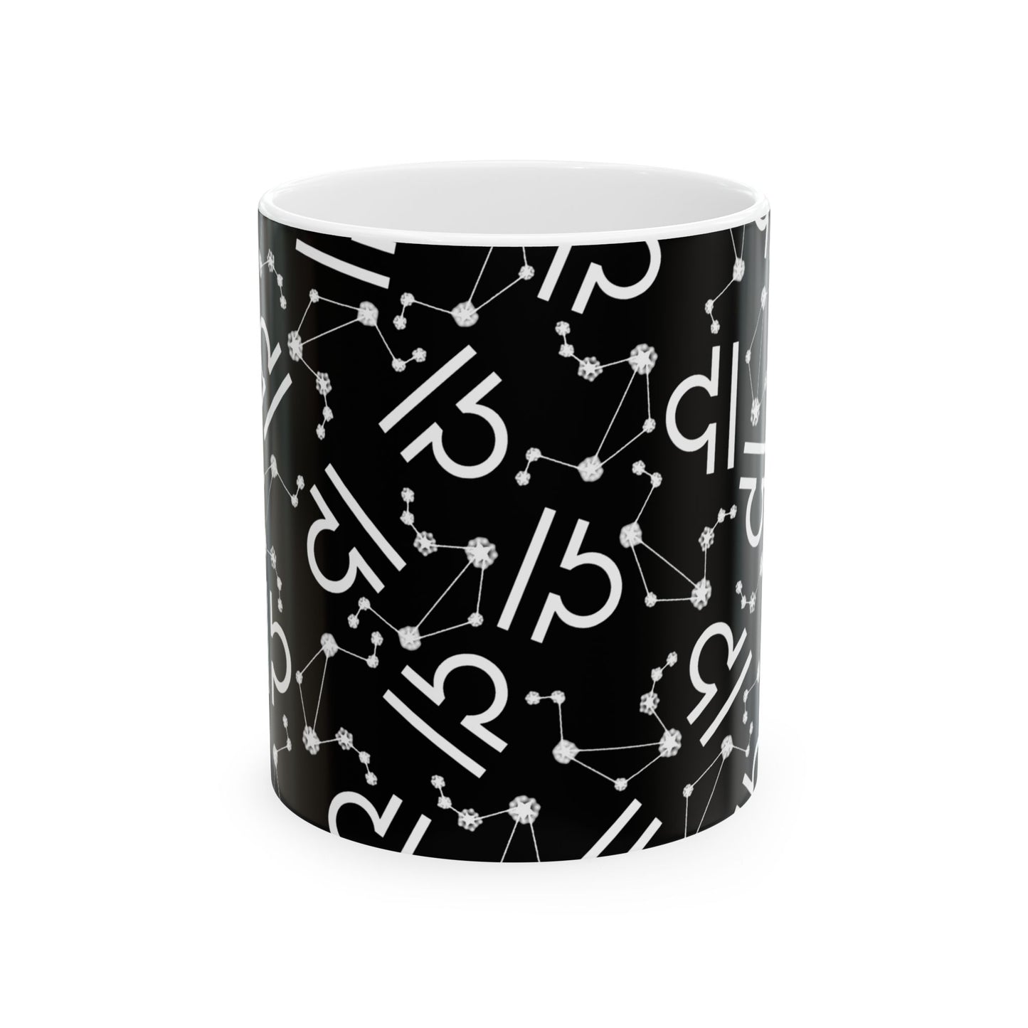 Ceramic Mug, (11oz, 15oz), Ceramic Coffee Mug, Black AOP, Libra Zodiac Design