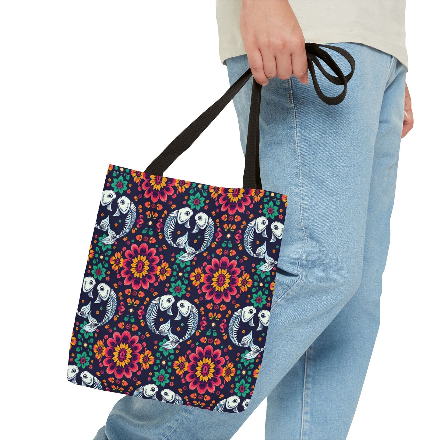 Tote Bag (AOP), Pisces, Zodiac v1, Flower Pattern