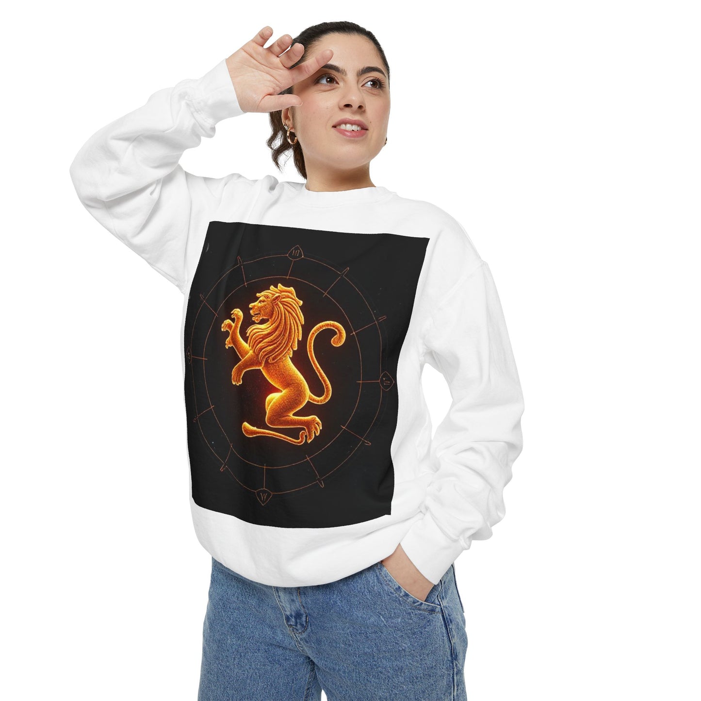 Garment-Dyed Sweatshirt, Unisex, Space Animal Design v1, Leo