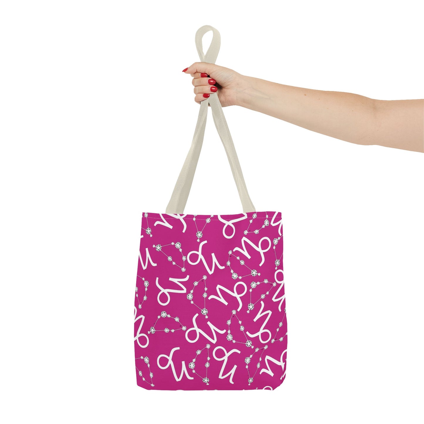 Tote Bag, Capricorn Zodiac Sign, AOP, (Pink, White)