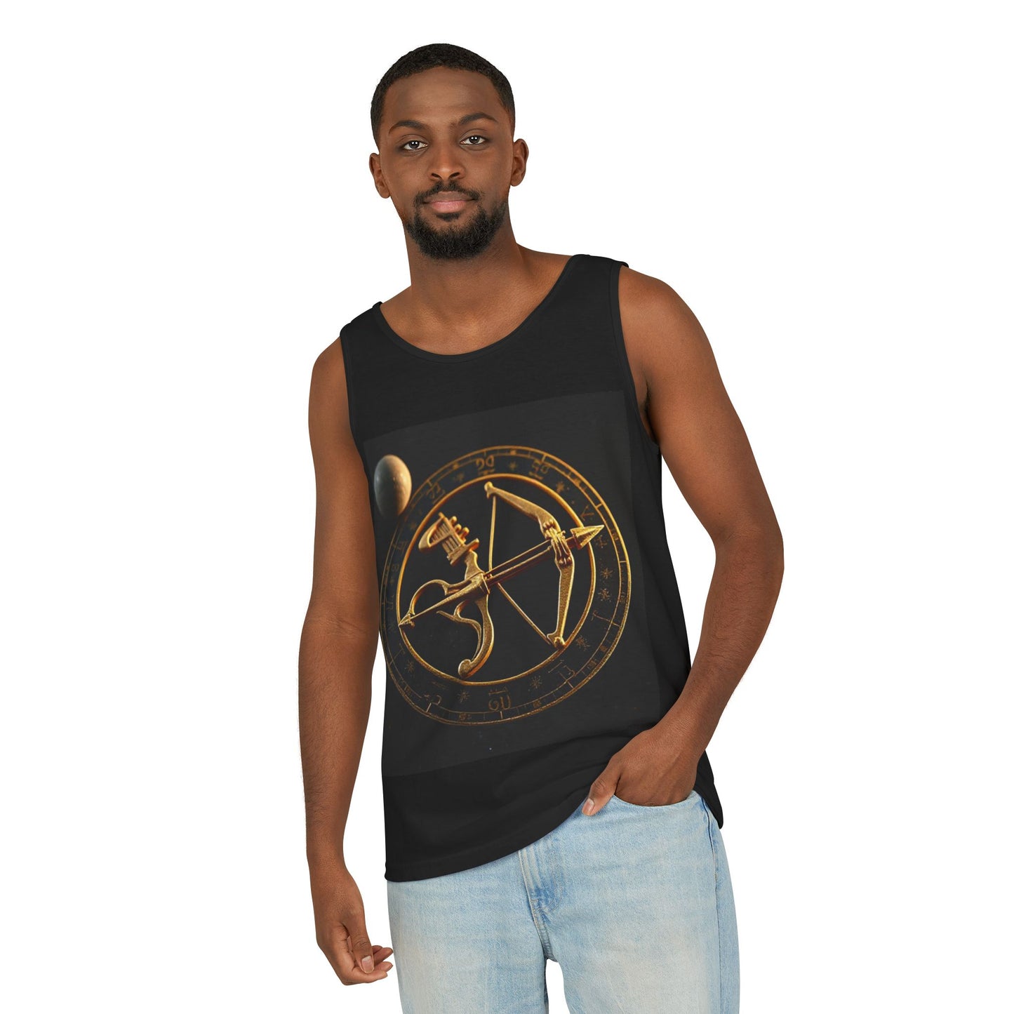 Unisex Garment-Dyed, Tank Top, Sagittarius Design, Planet Symbol v1, 100% US cotton