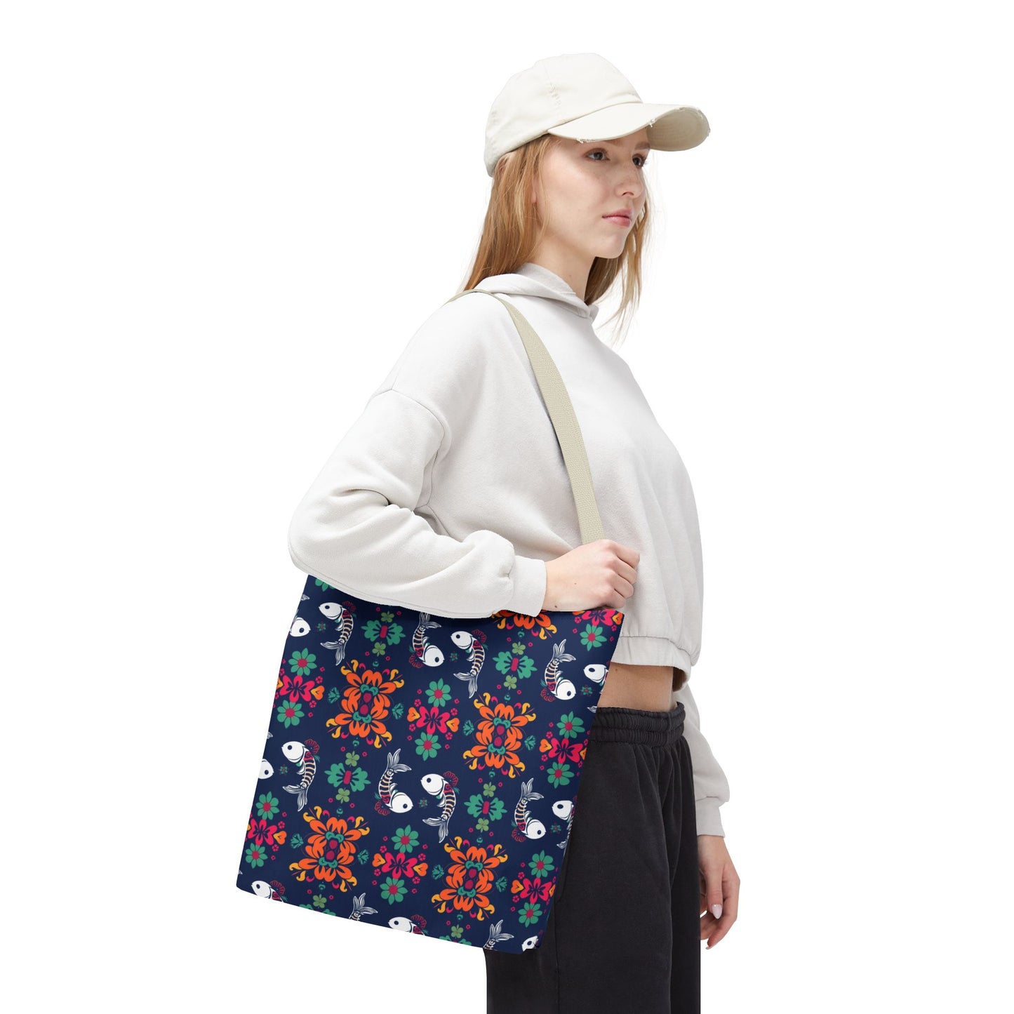 Tote Bag (AOP), Pisces, Zodiac, Flower Pattern