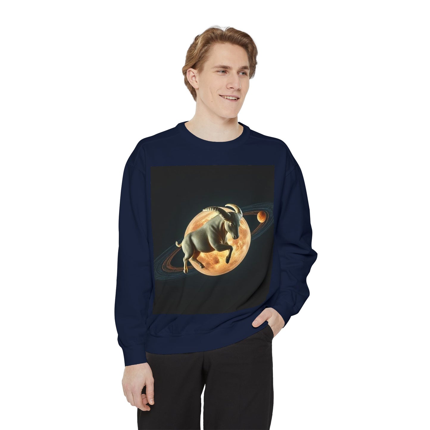 Garment-Dyed Sweatshirt, Unisex, Space Animal Design v1, Taurus