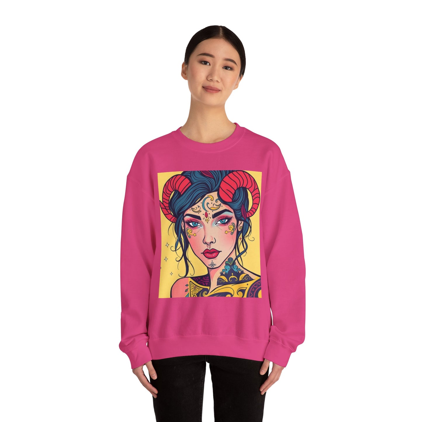 Unisex Heavy Blend™ Crewneck Sweatshirt, Aries, Zodiac v2, Sexy Pattern