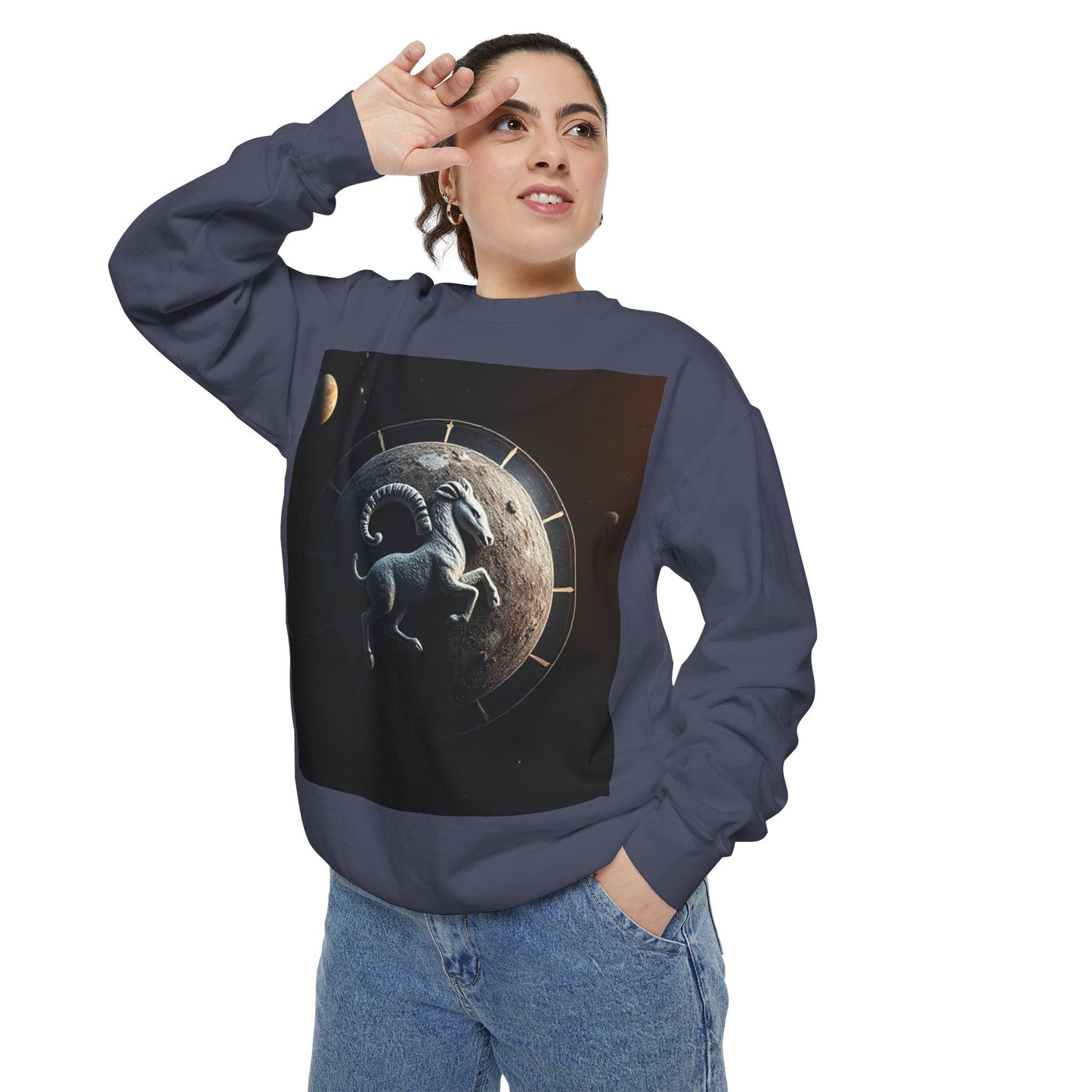 Garment-Dyed Sweatshirt, Unisex, Space Animal Design, Aries